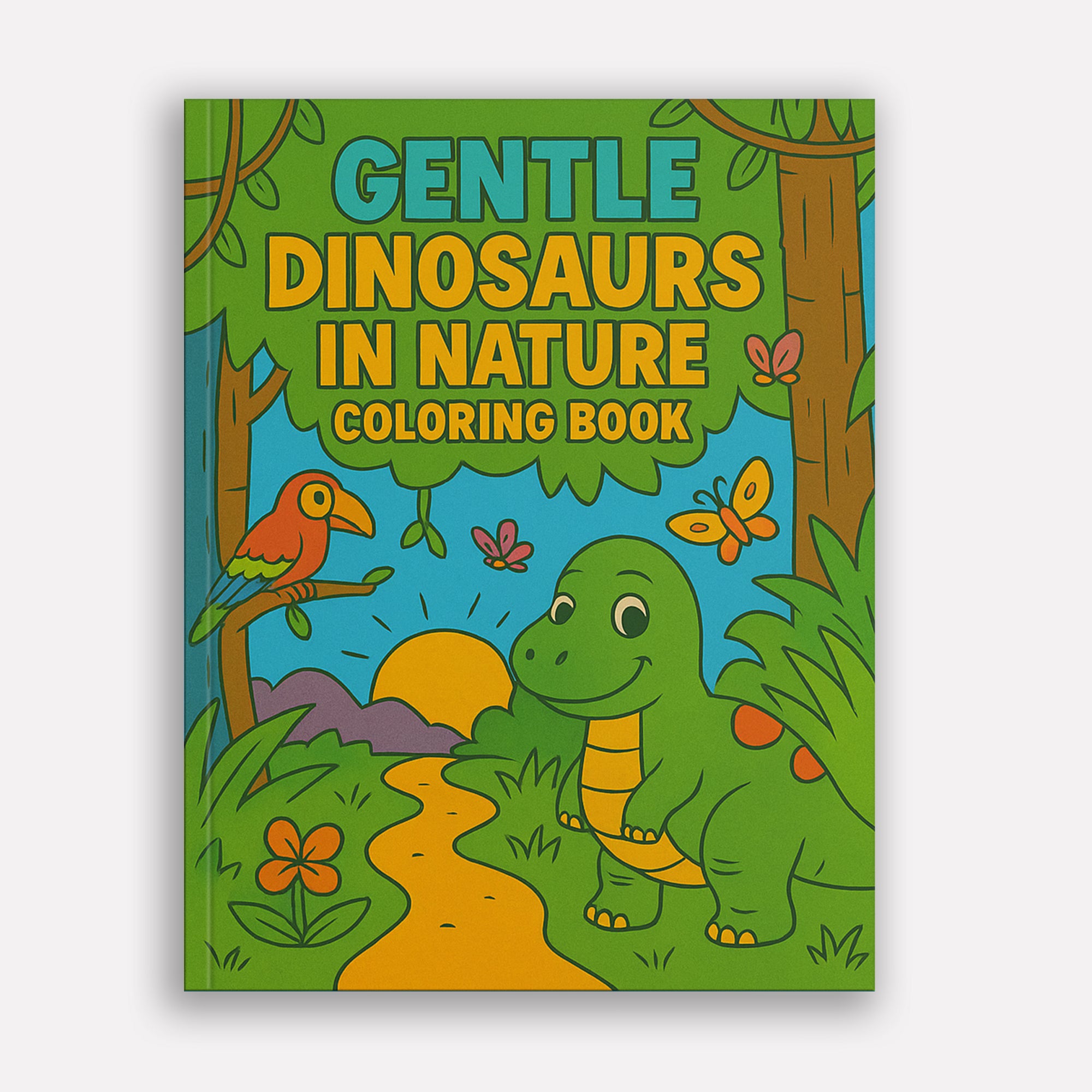 Gentle Dinosaurs in Nature Coloring Pages – 48 Pages – Cute, Calm, Jungle Adventures – For Children
