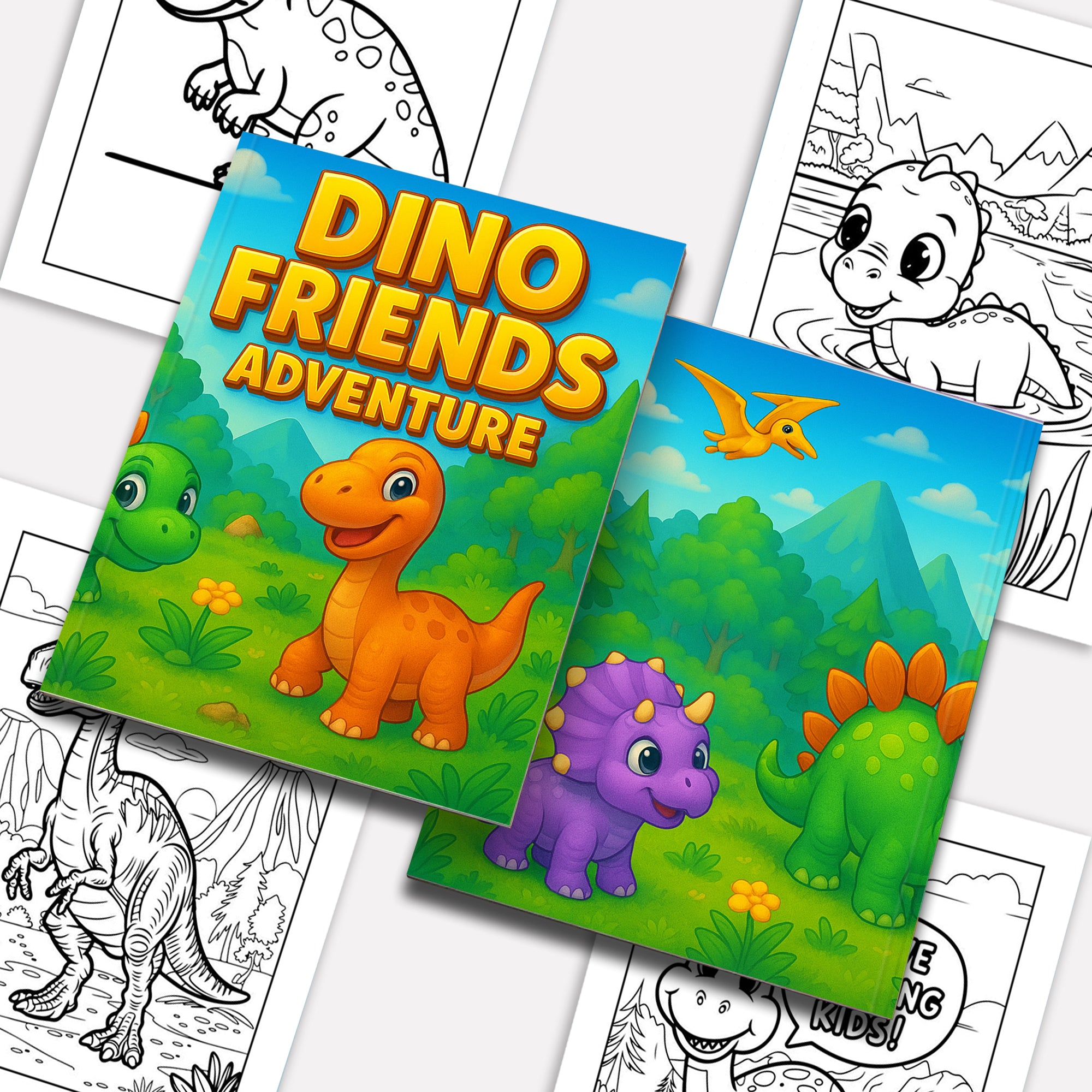 Dino Friends Adventure – Dinosaur Coloring Pages – 48 Pages – Fun and Friendly Dinos – For Kids