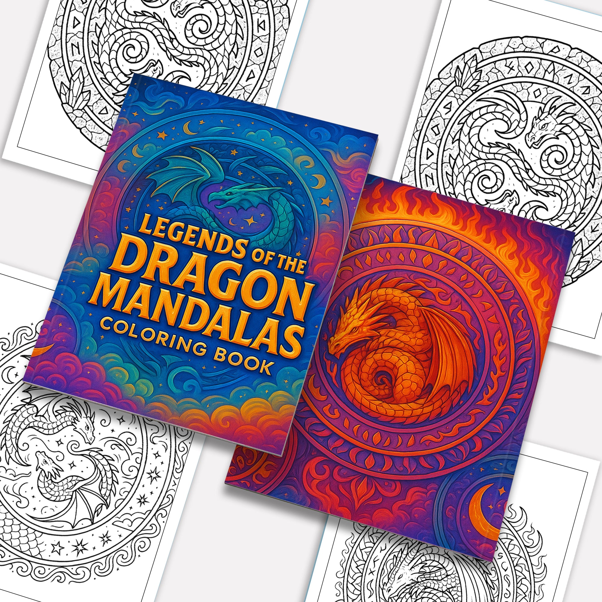 Legends of the Dragon Mandalas Coloring Pages – 48 Pages – Mythical, Fiery, Eastern-Inspired Designs – For Adults