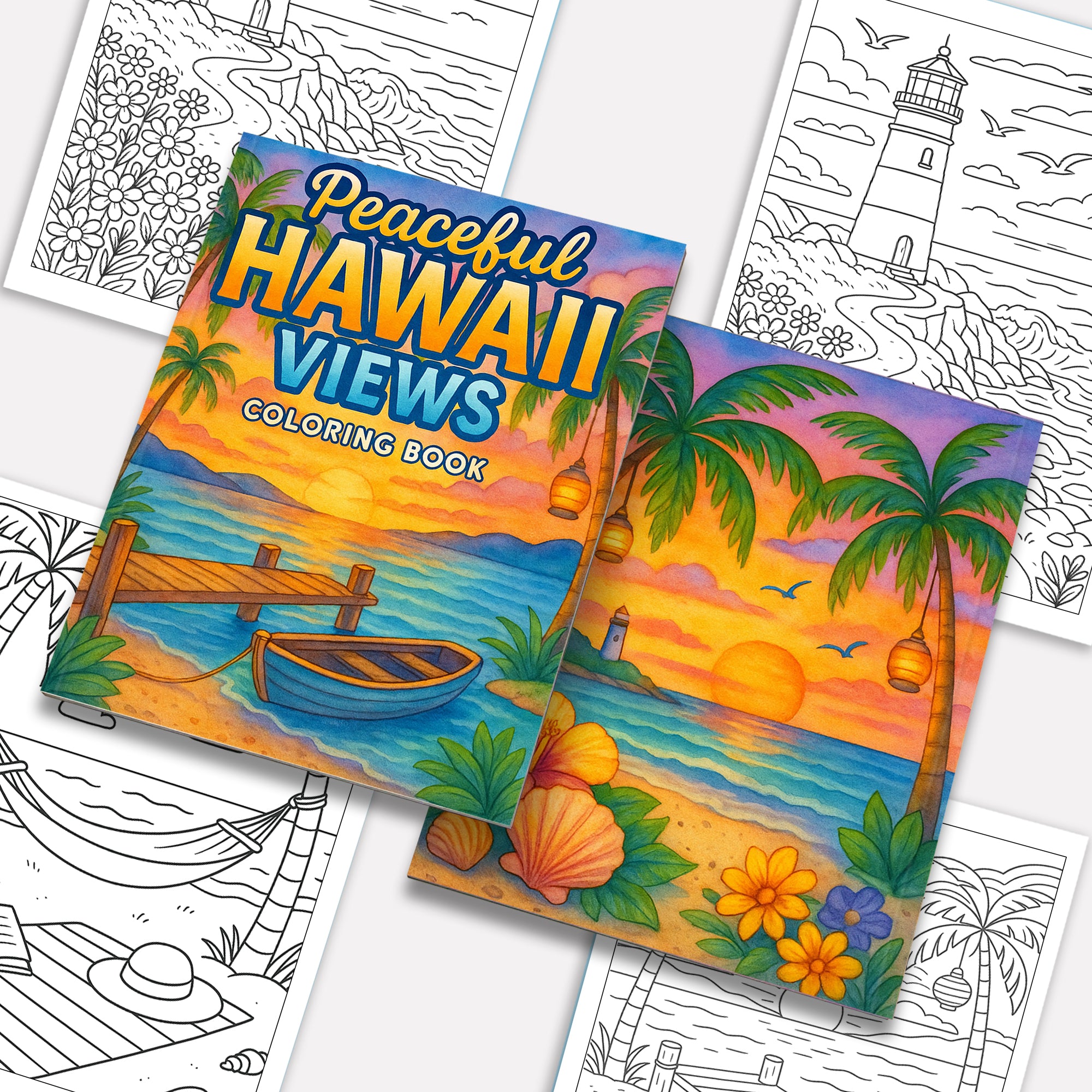 Peaceful Hawaii Views – Hawaii Coloring Pages – 48 Pages – Calming, Scenic, Island Moments – For Adults