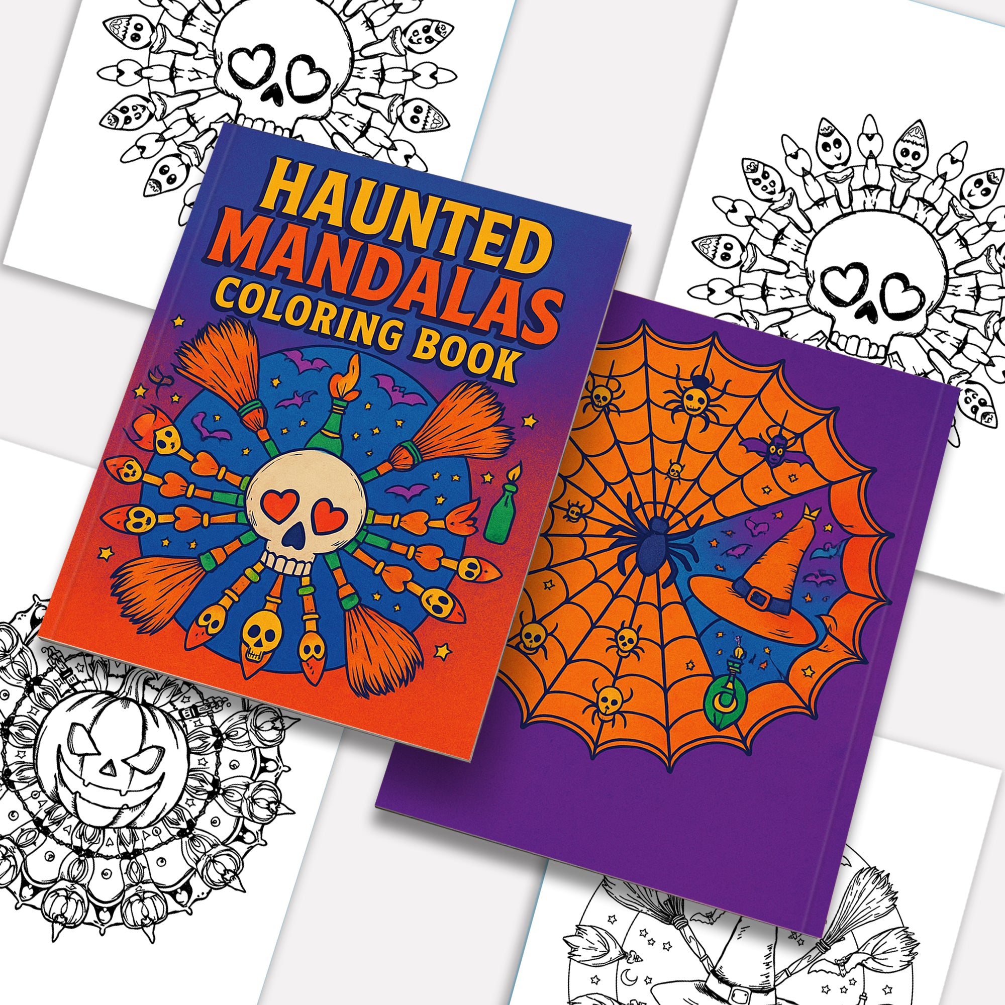 Haunted Mandalas – Mandala Coloring Pages – 48 Pages – Pumpkins, Bats, Skulls & Witchy Symbols – For Adults and Teens