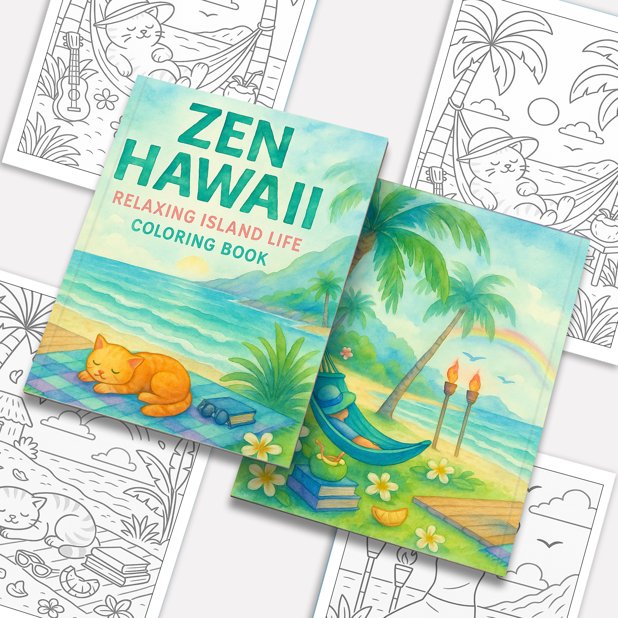 Zen Hawaii Coloring Pages – 48 Peaceful Island Life Scenes for Adults