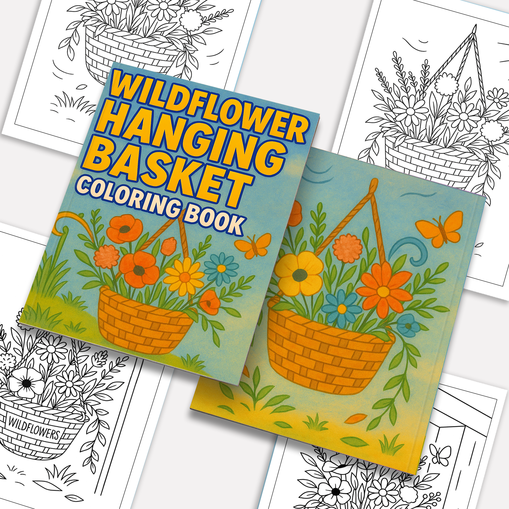 Wildflower Hanging Basket – Flower Coloring Pages – 48 Pages – Gentle, Rustic, Garden-Inspired Beauty – For Adults