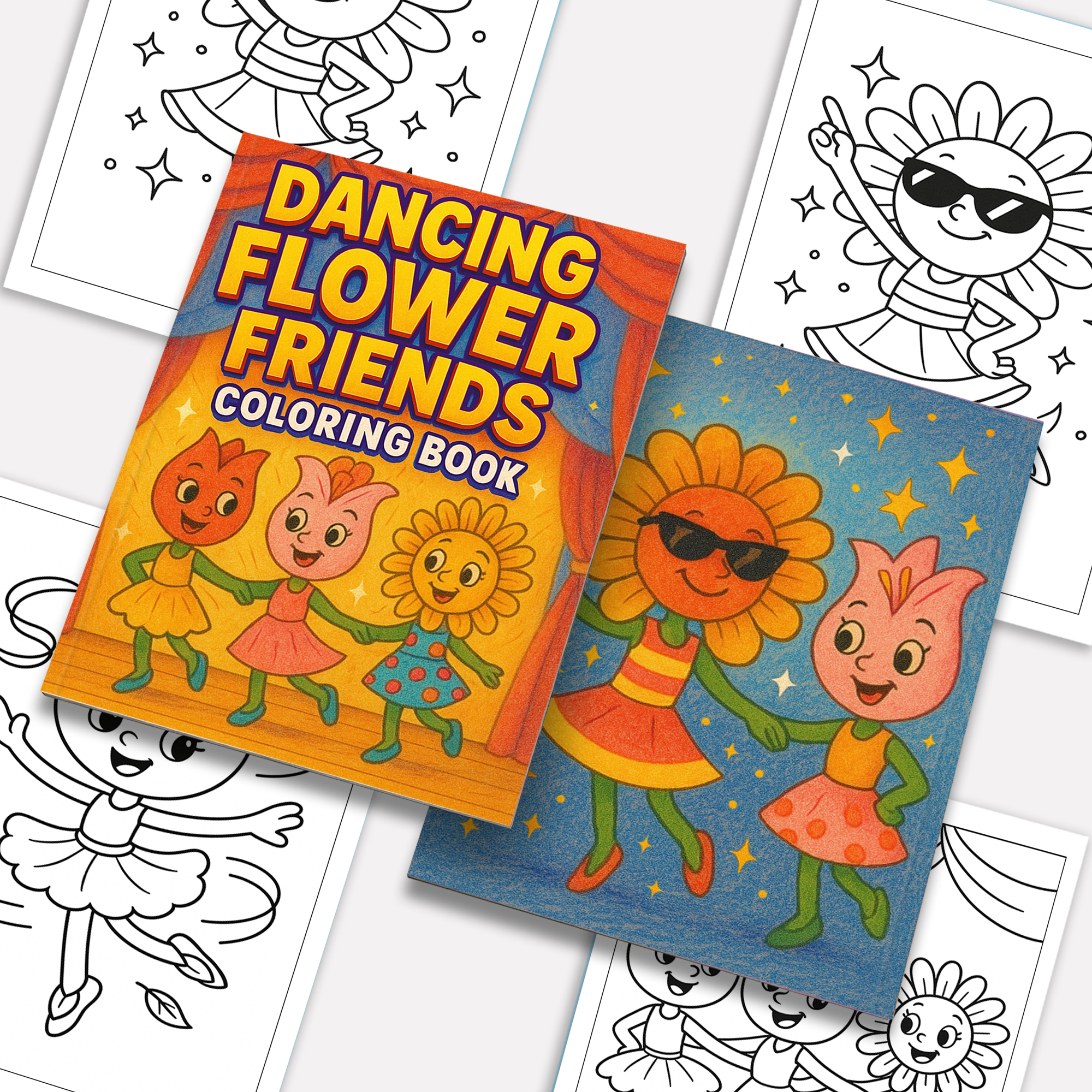 Dancing Flower Friends– Flower Coloring Pages – 48 Pages - Cute, Whimsical, Ballerina Blooms – For Kids