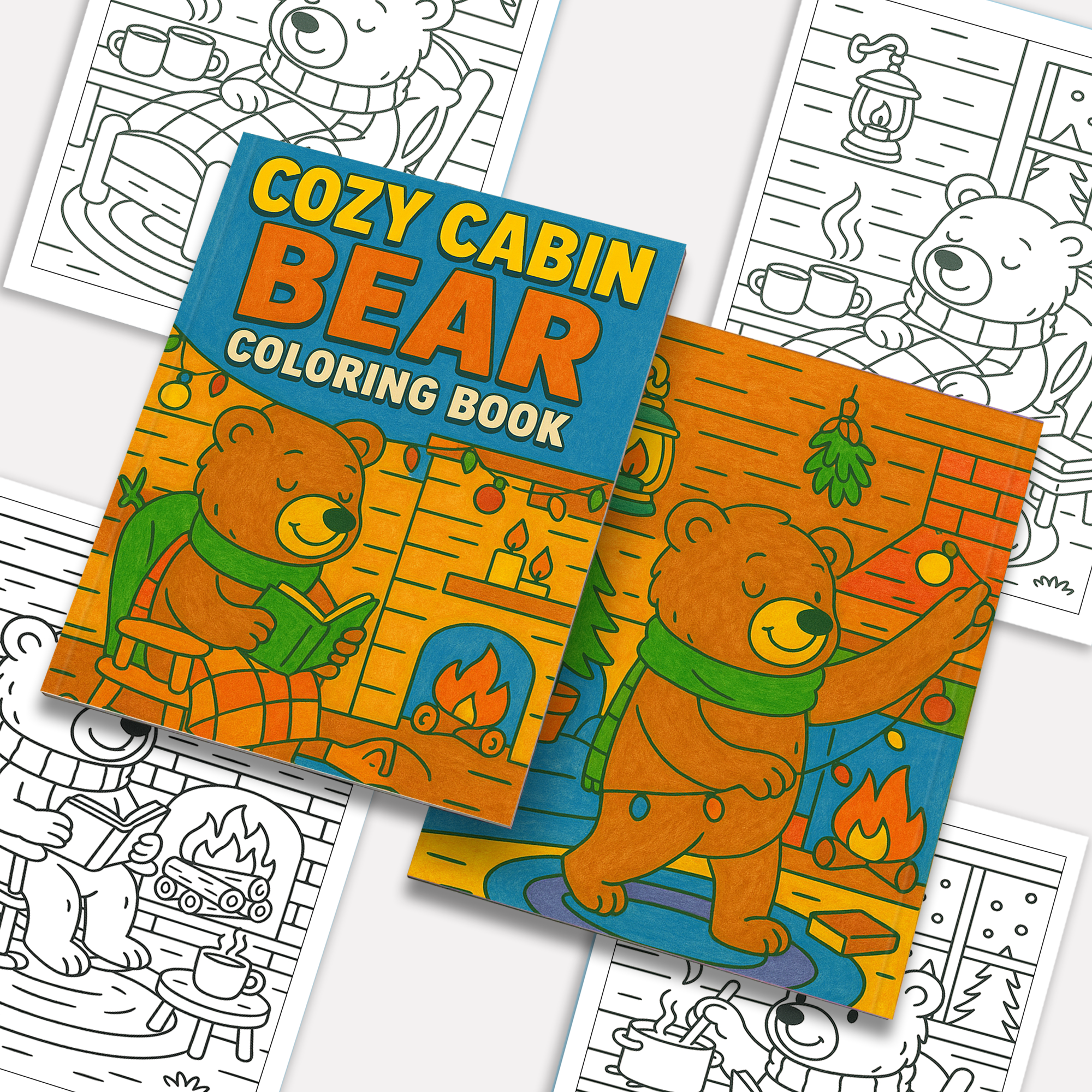 Cozy Cabin Bear – Animal Coloring Pages – 48 Pages – Warm, Rustic, Woodland Vibes – For Kids