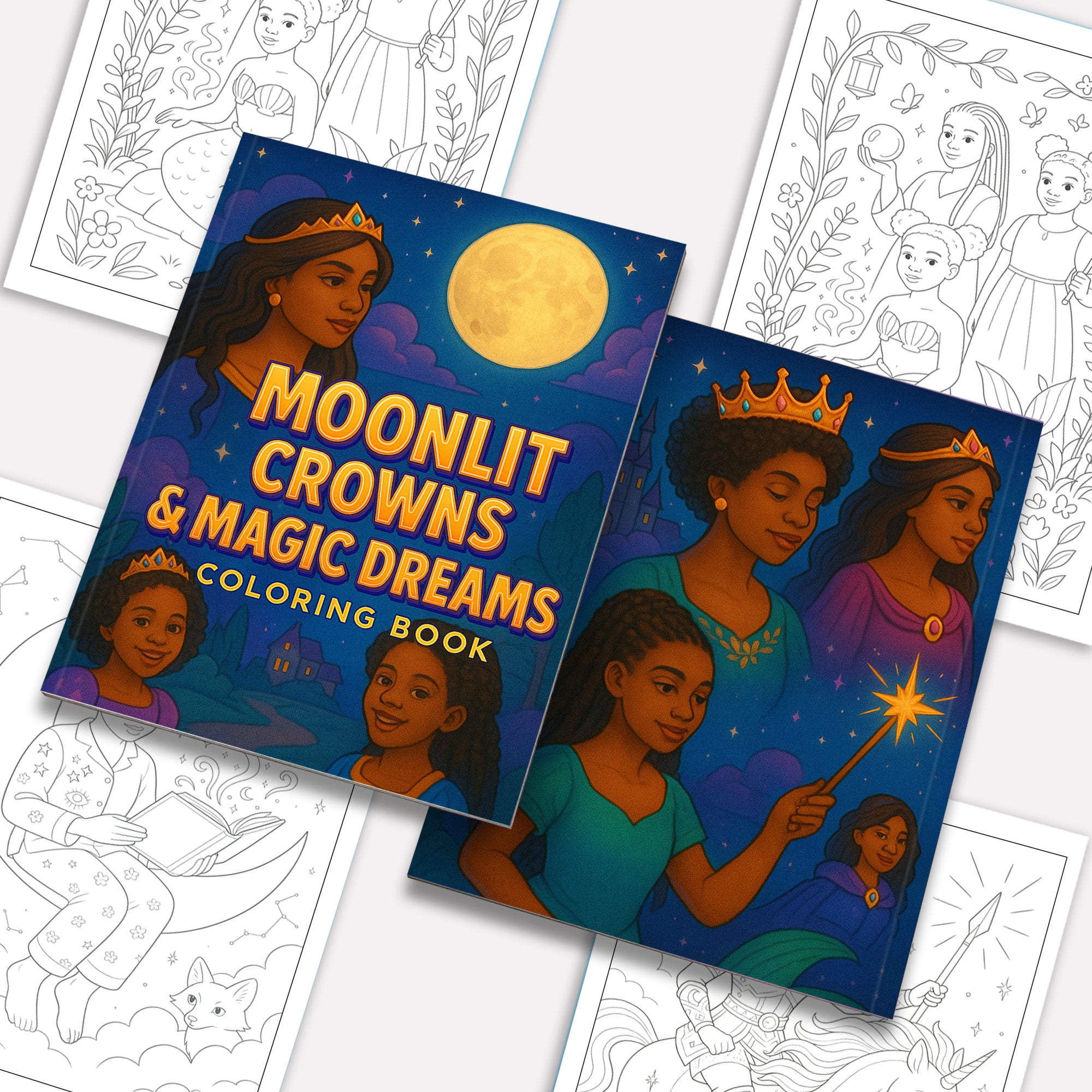Moonlit Crowns & Magic Dreams Coloring Pages – 48 Fantasy Fairytale Scenes for Kids