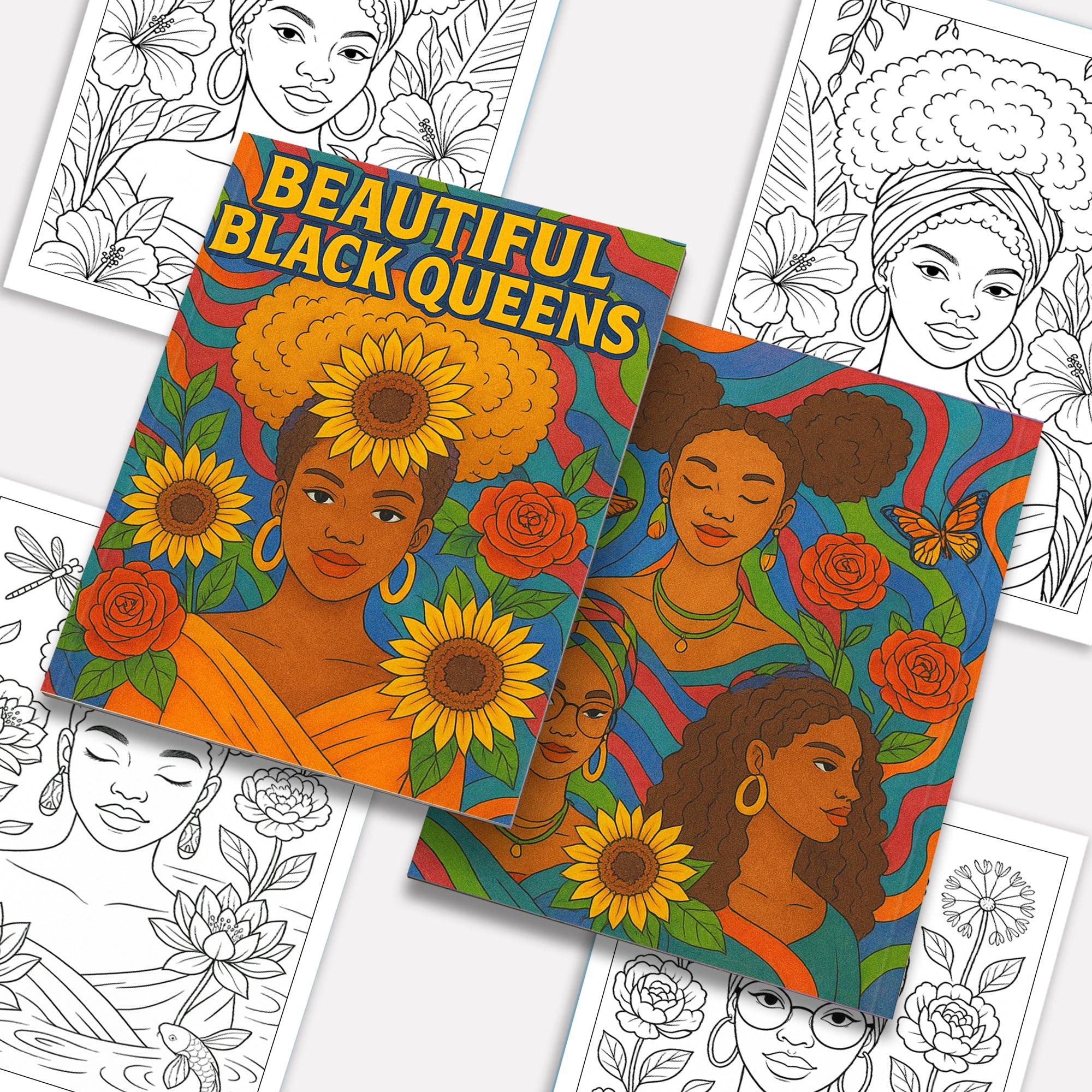 Beautiful Black Queens Coloring Pages – 48 Pages – Regal, Empowering, Afrocentric Beauty – For Adults