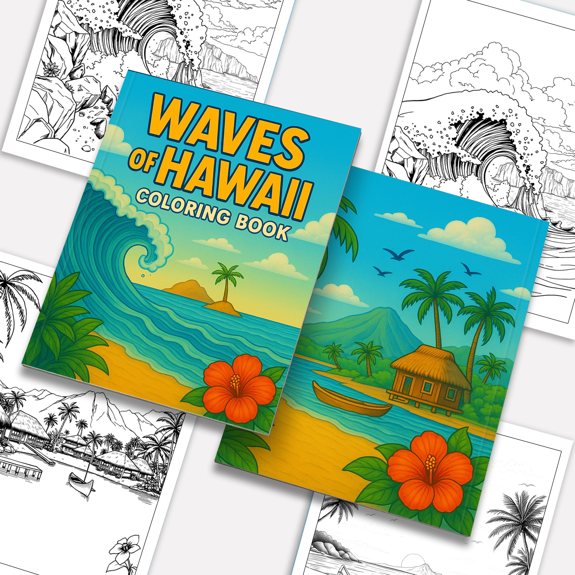 Waves & Villages of Hawaii Coloring Pages – 48 Peaceful Island Scenes with Canoes & Ocean Views - For Adults