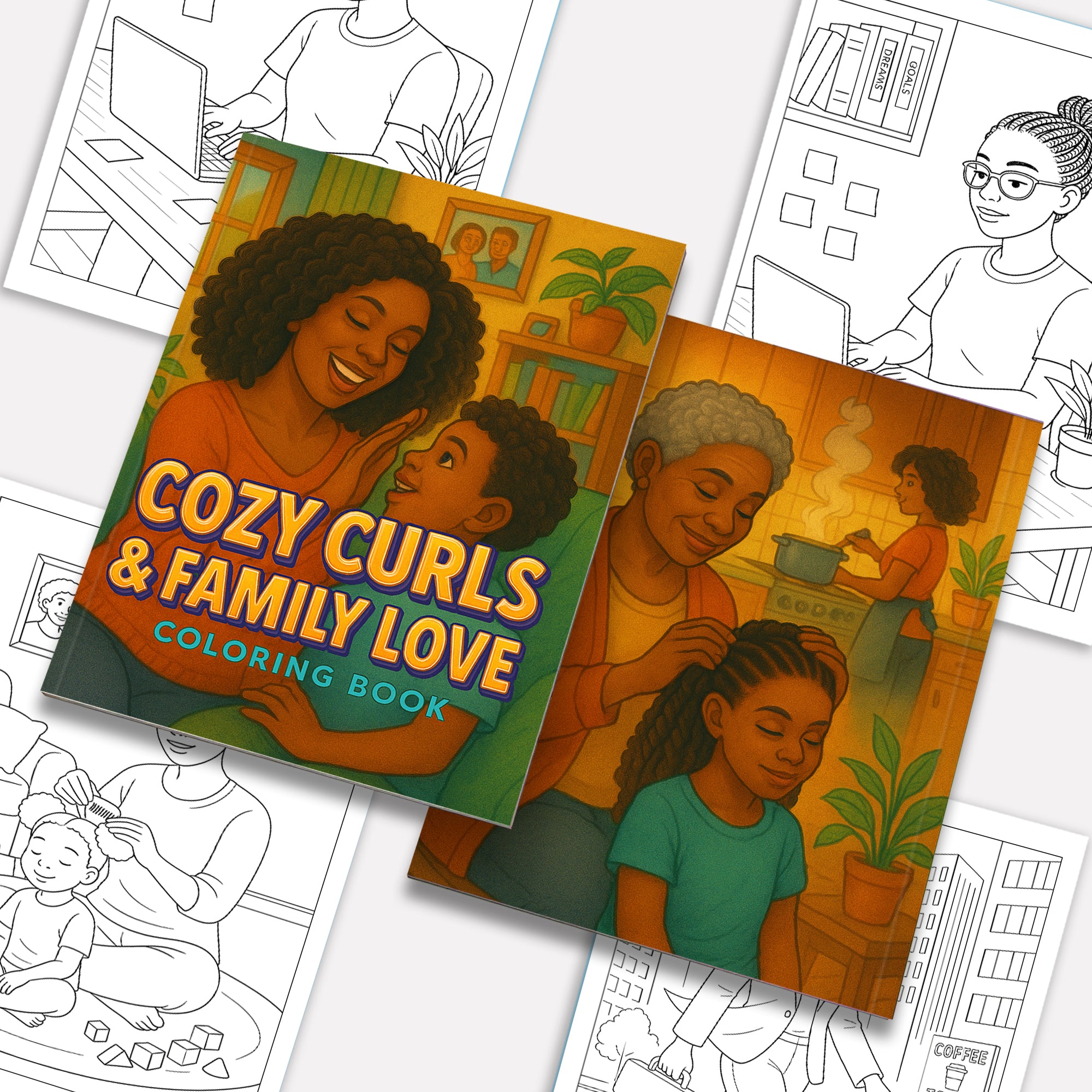 Cozy Curls & Family Love Coloring Pages – 48 Warm Domestic Scenes for Adults