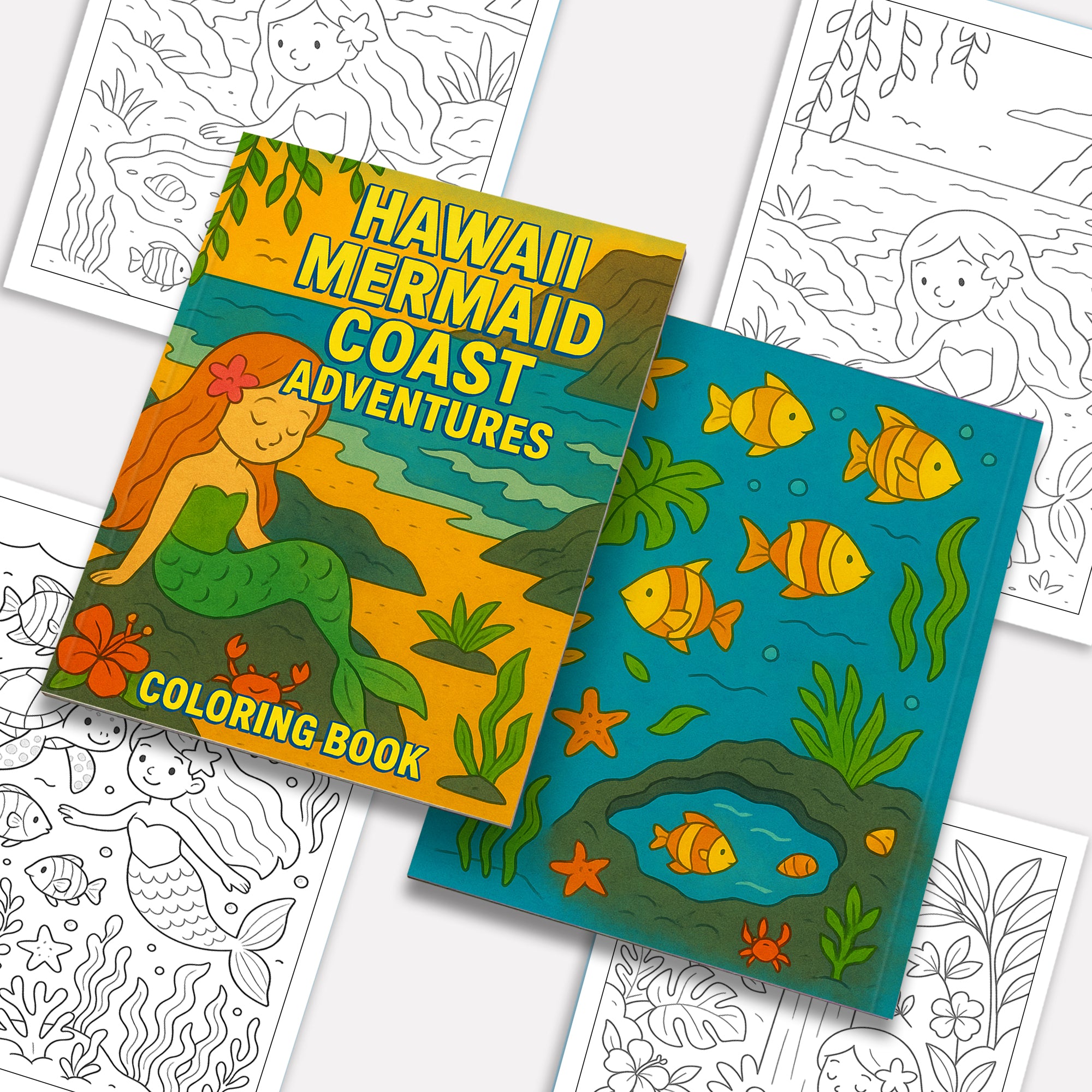 Hawaii Mermaid Coast Adventures Coloring Pages – 48 Whimsical Scenes with Lava Rocks, Tide Pools & Sea Life - For Kids