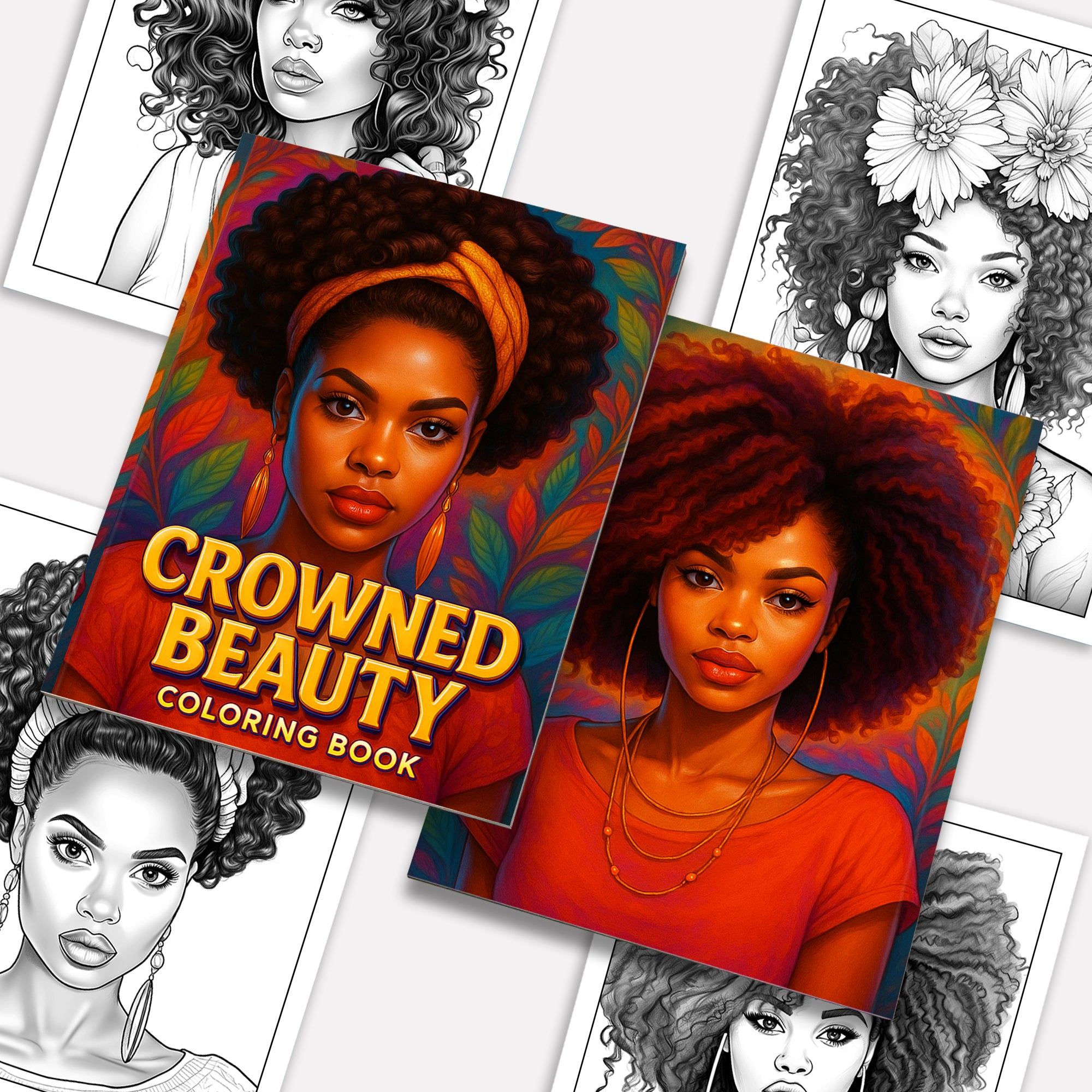 Crowned Beauty Coloring Pages – 48 Stunning Afro Woman Portraits for Adults
