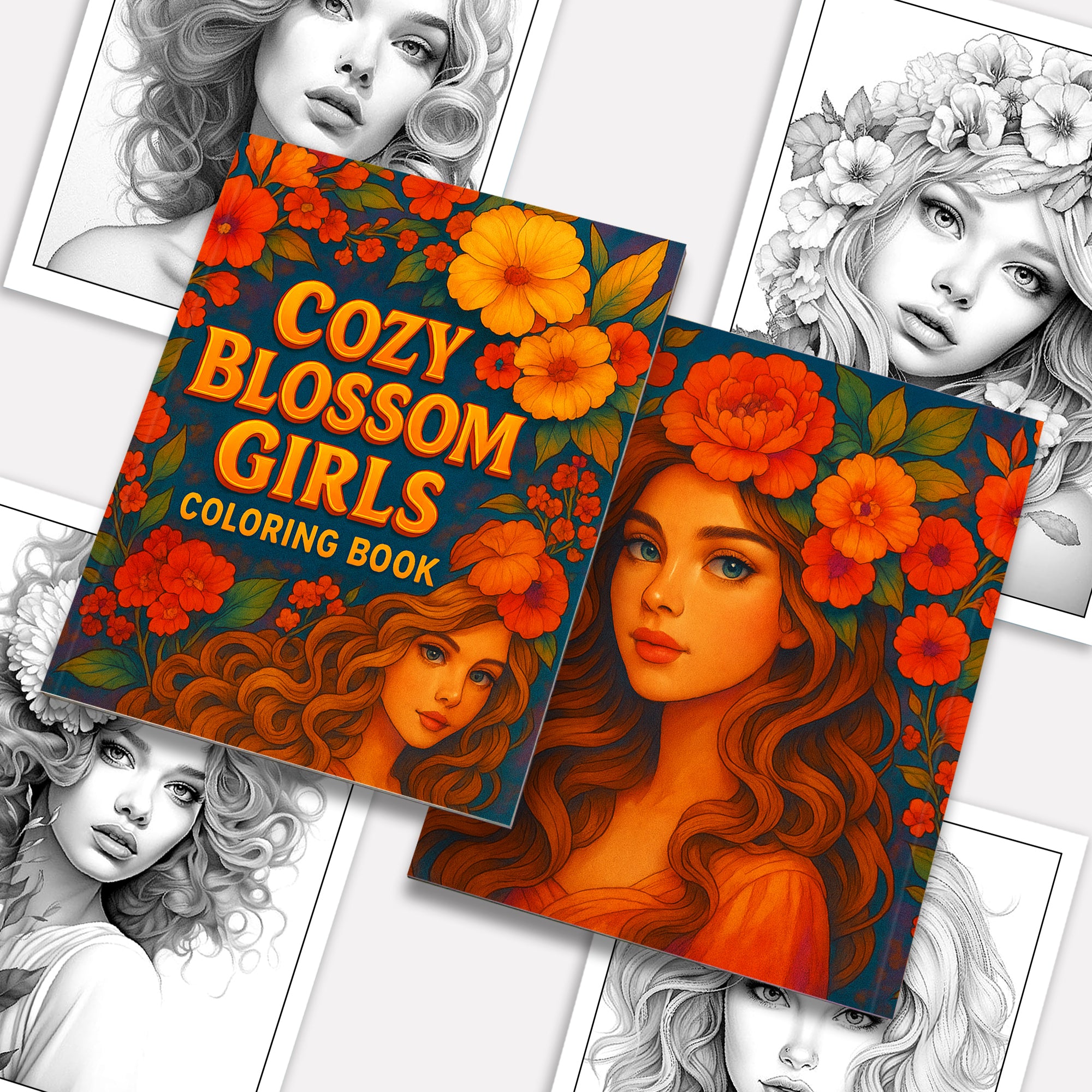 Cozy Blossom Girls Coloring Pages – 48 Relaxing Line Art Illustrations for Adults