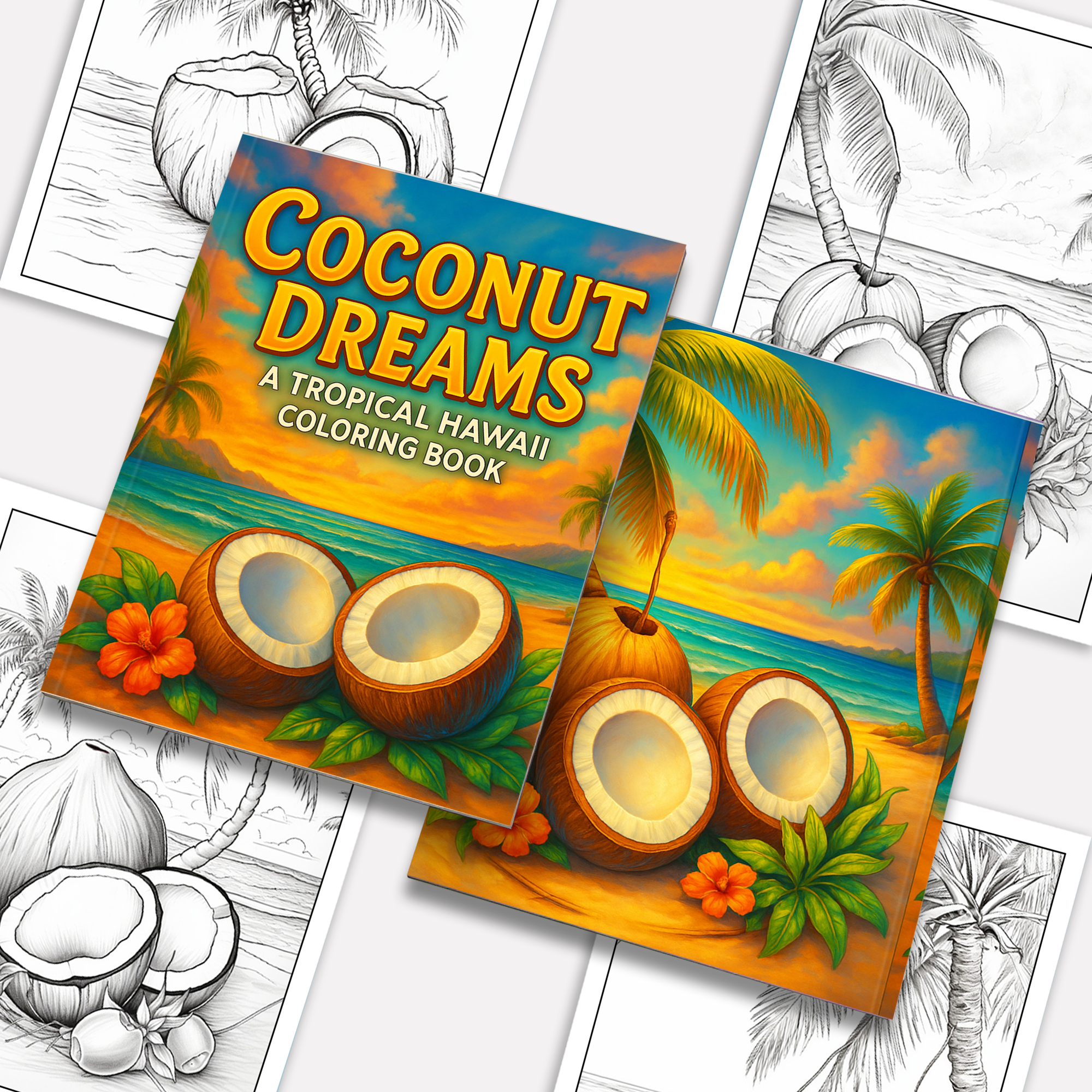 Coconut Dreams Hawaii Coloring Pages – 48 Tropical Beach Scenes for Adults