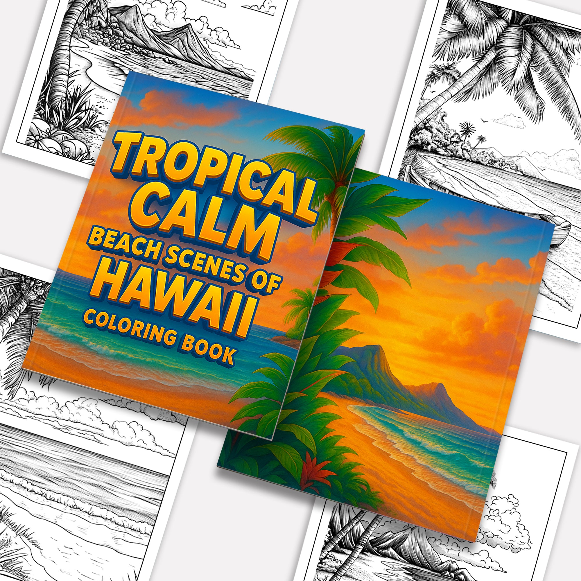 Tropical Calm Coloring Pages – 48 Peaceful Hawaii Coastline Illustrations for Adults