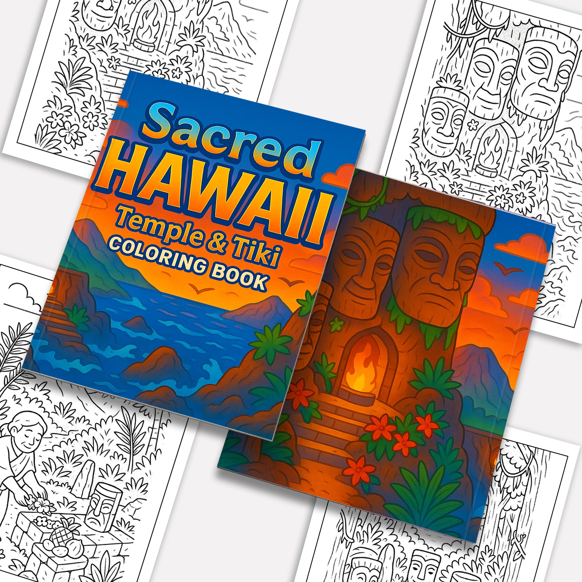 Sacred Hawaii Coloring Pages – 48 Legendary Temples & Tiki Scenes for Adults