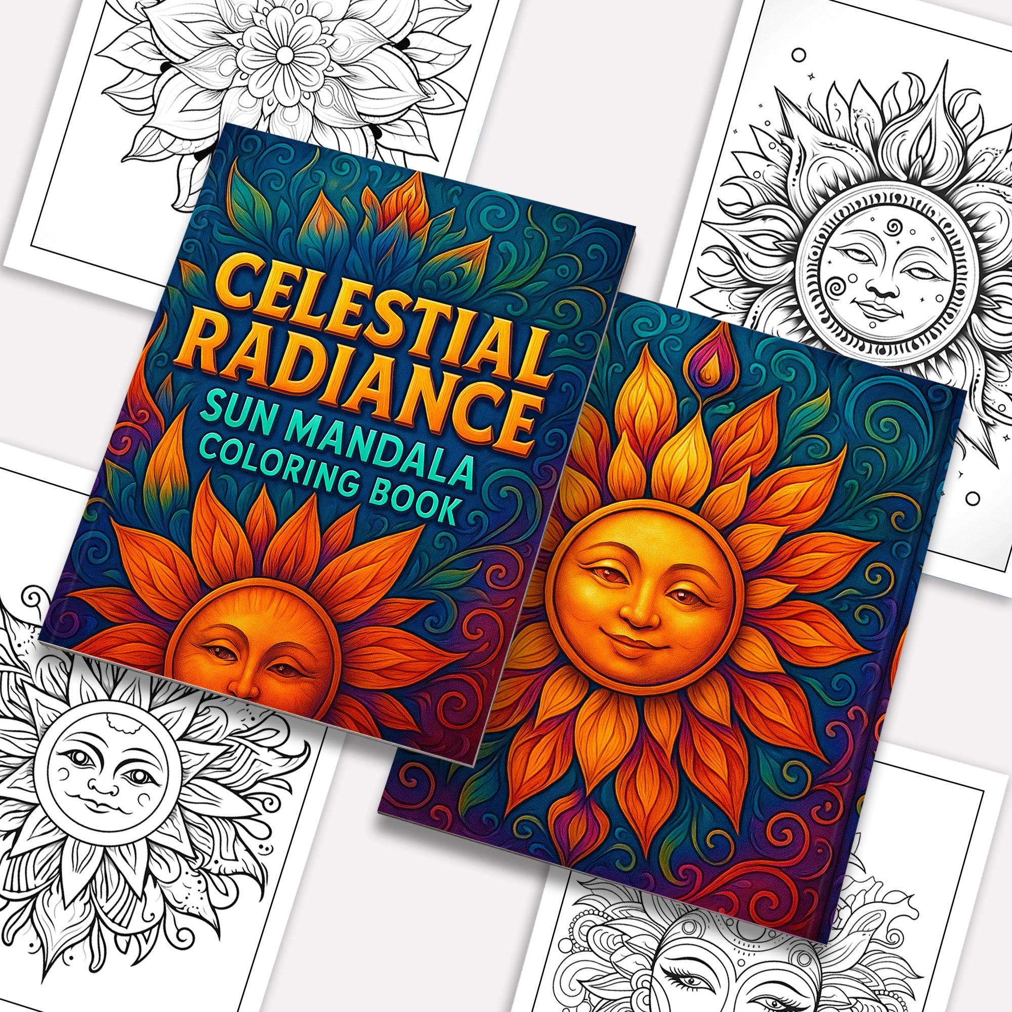 Celestial Radiance – Sun Mandala Coloring Pages – 48 Relaxing Designs for Adults
