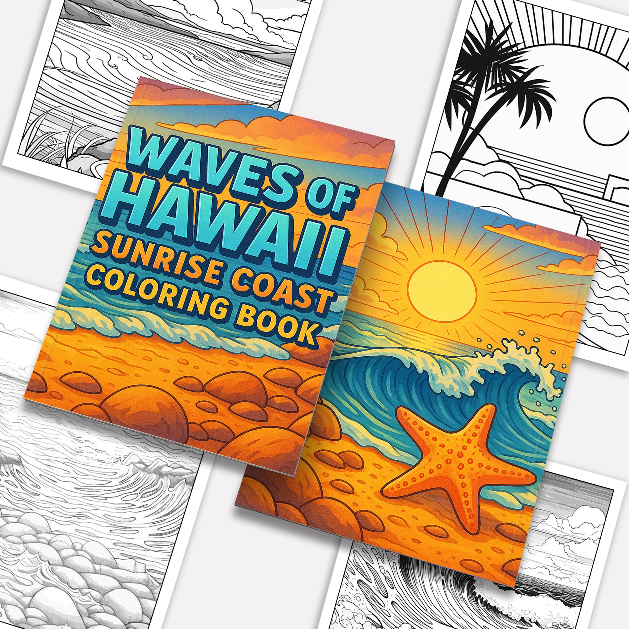Waves of Hawaii Coloring Pages - 48 Sunrise Coast Scenes for Adults