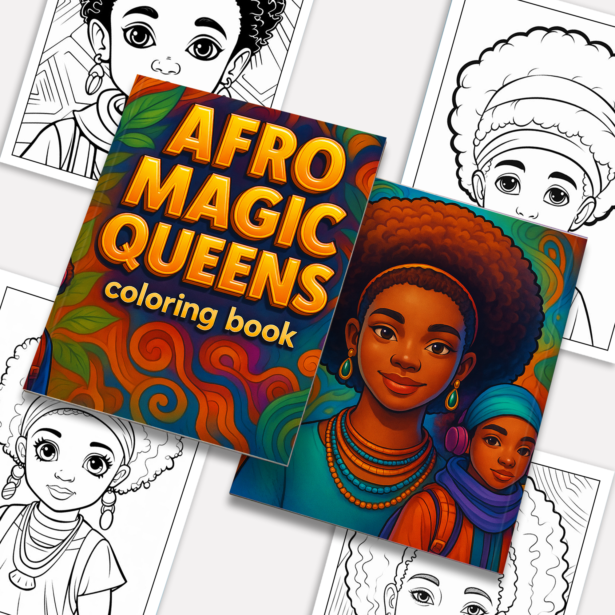 Afro Magic Queens – Black Girls Coloring Pages – 48 Pages – Empowering, Stylish, Natural Hair Looks – For Kids