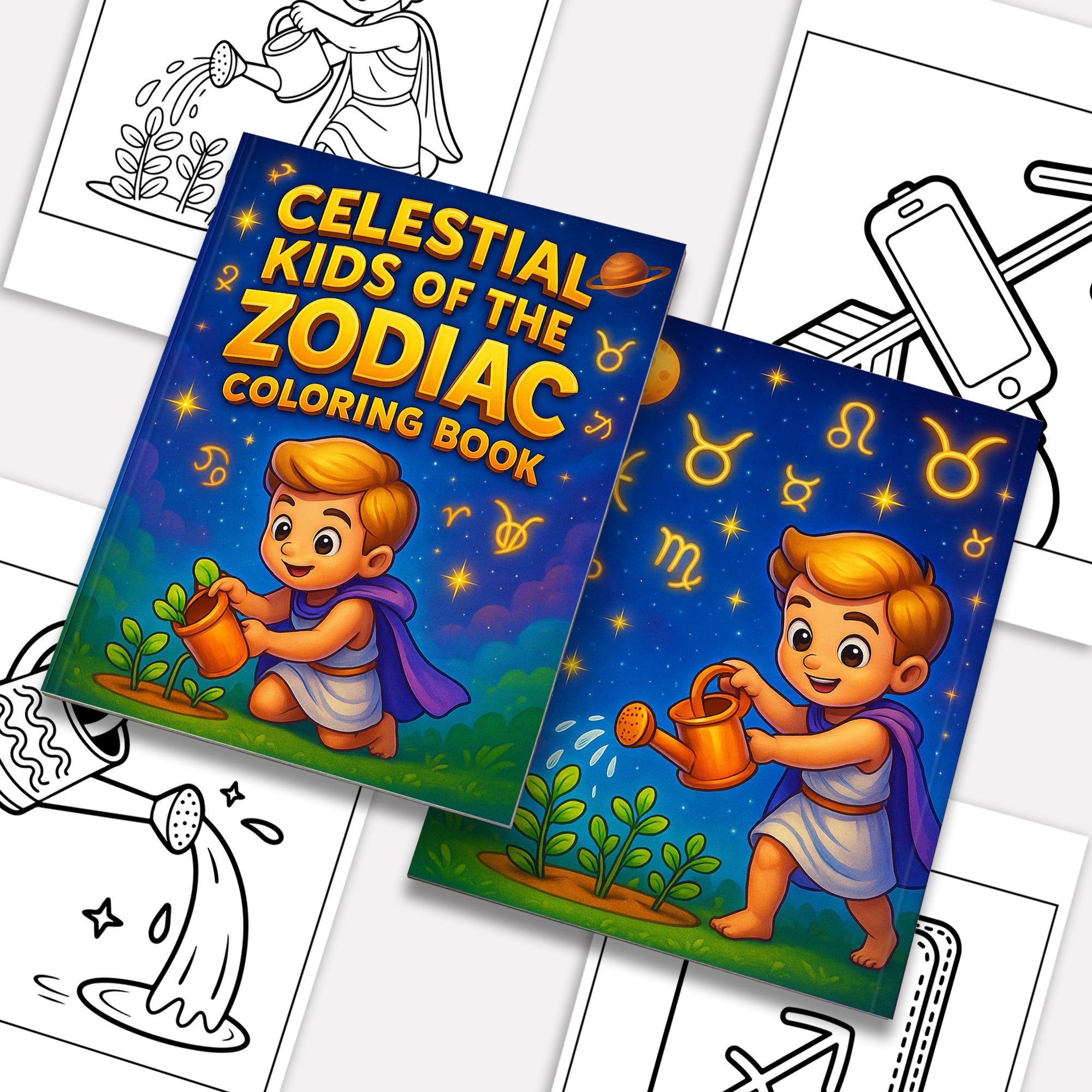 Celestial Kids of the Zodiac Coloring Pages – 48 Pages – Whimsical Star Sign Adventures for Children