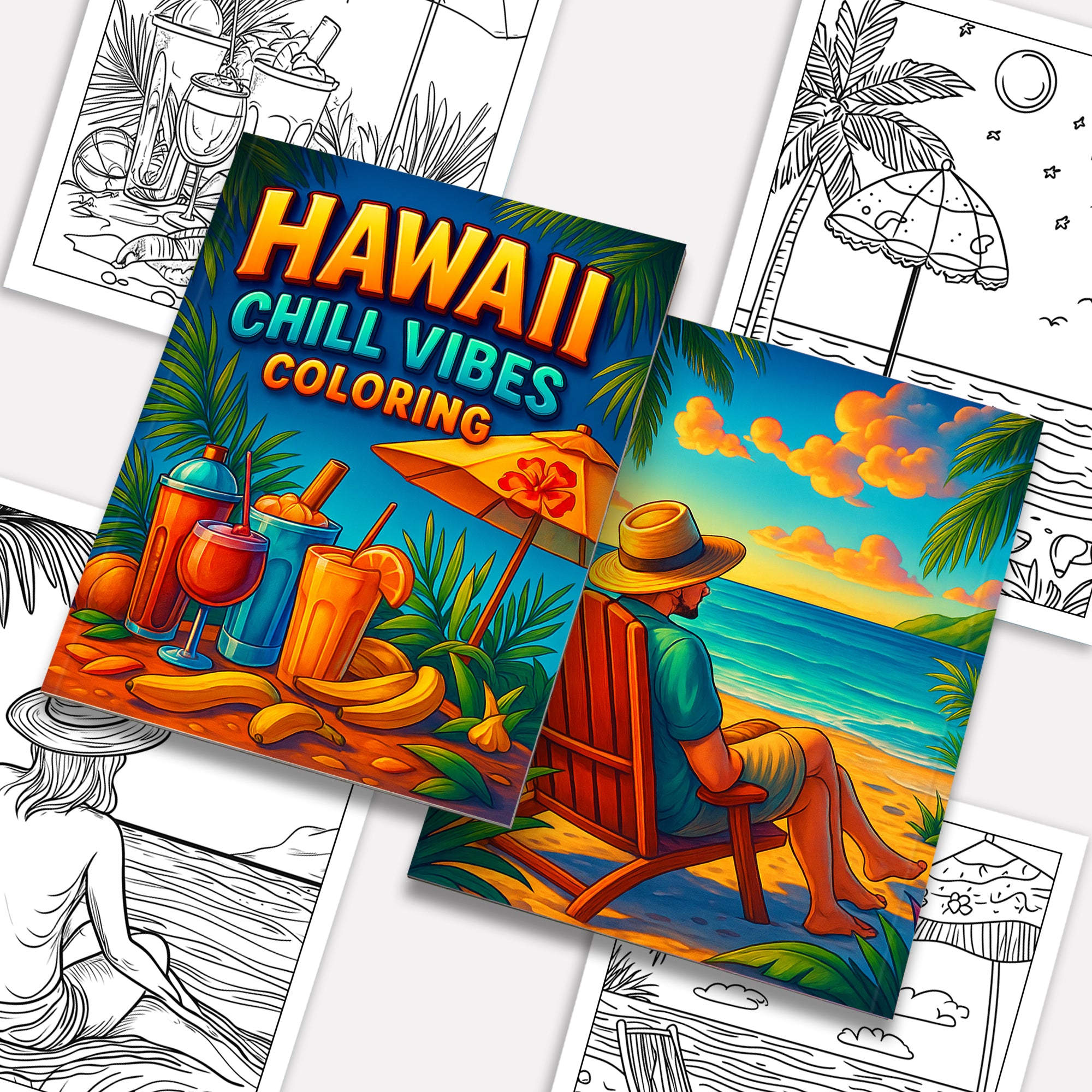 Hawaii Chill Vibes Coloring Pages – 48 Relaxing Summer Scenes for Adults
