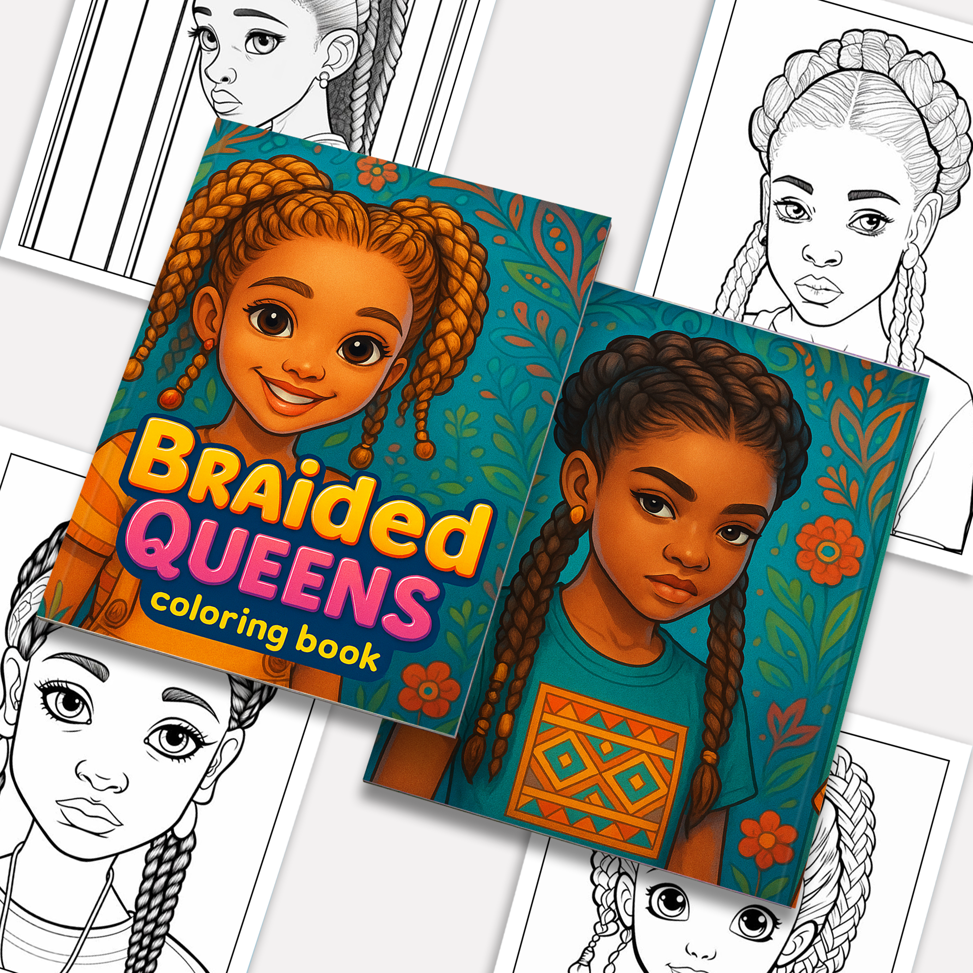 Braided Queens – Black Girls Coloring Pages – 48 Pages – Stylish, Empowering, Diverse Hairstyles – For Kids