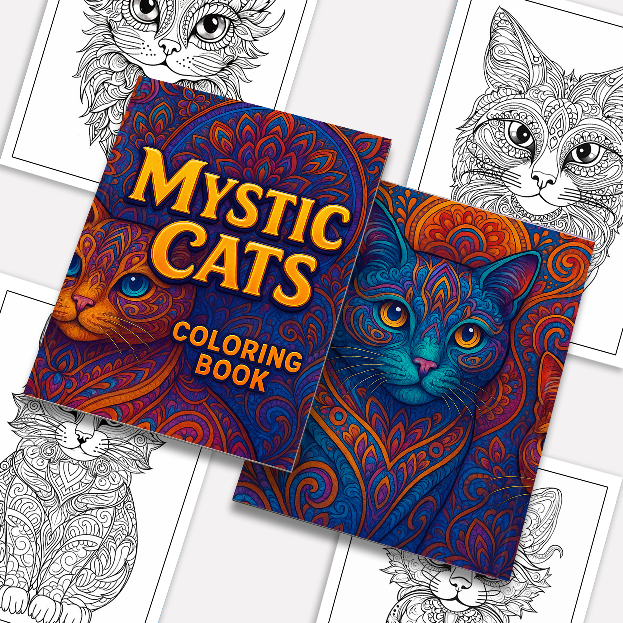Mystic Cats – Mandala Coloring Pages – 48 Pages – Intricate Feline Patterns, Stress-Relieving Designs – For Adults