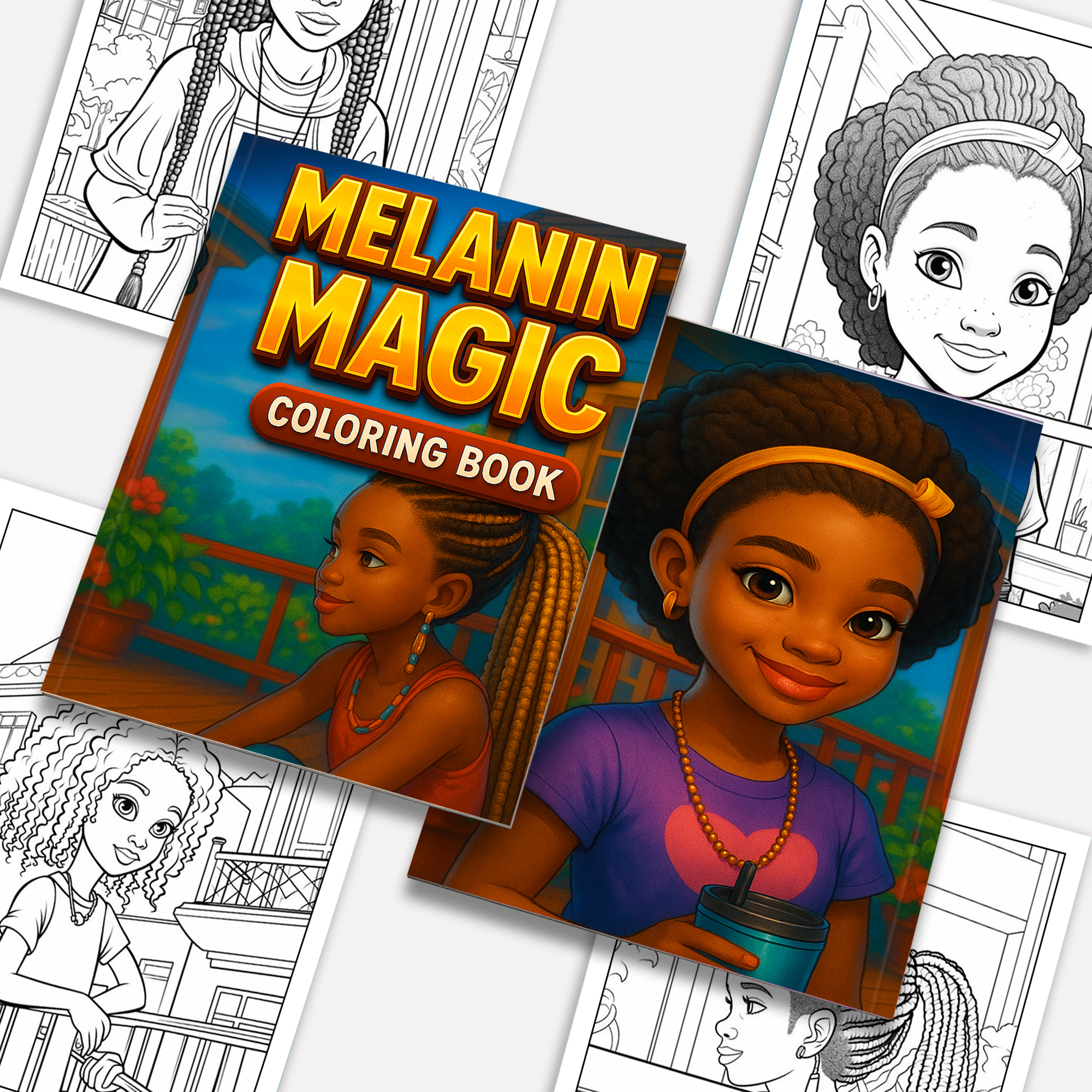 Melanin Magic – Black Girls Coloring Pages – 48 Pages – Bold, Graceful, Natural Beauty – For Adults
