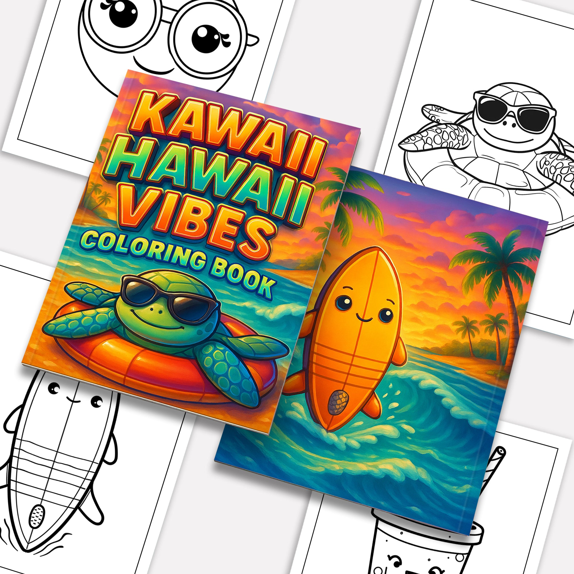 Kawaii Hawaii Vibes Coloring Pages – 48 Cute Summer and Beach Scenes for Kids