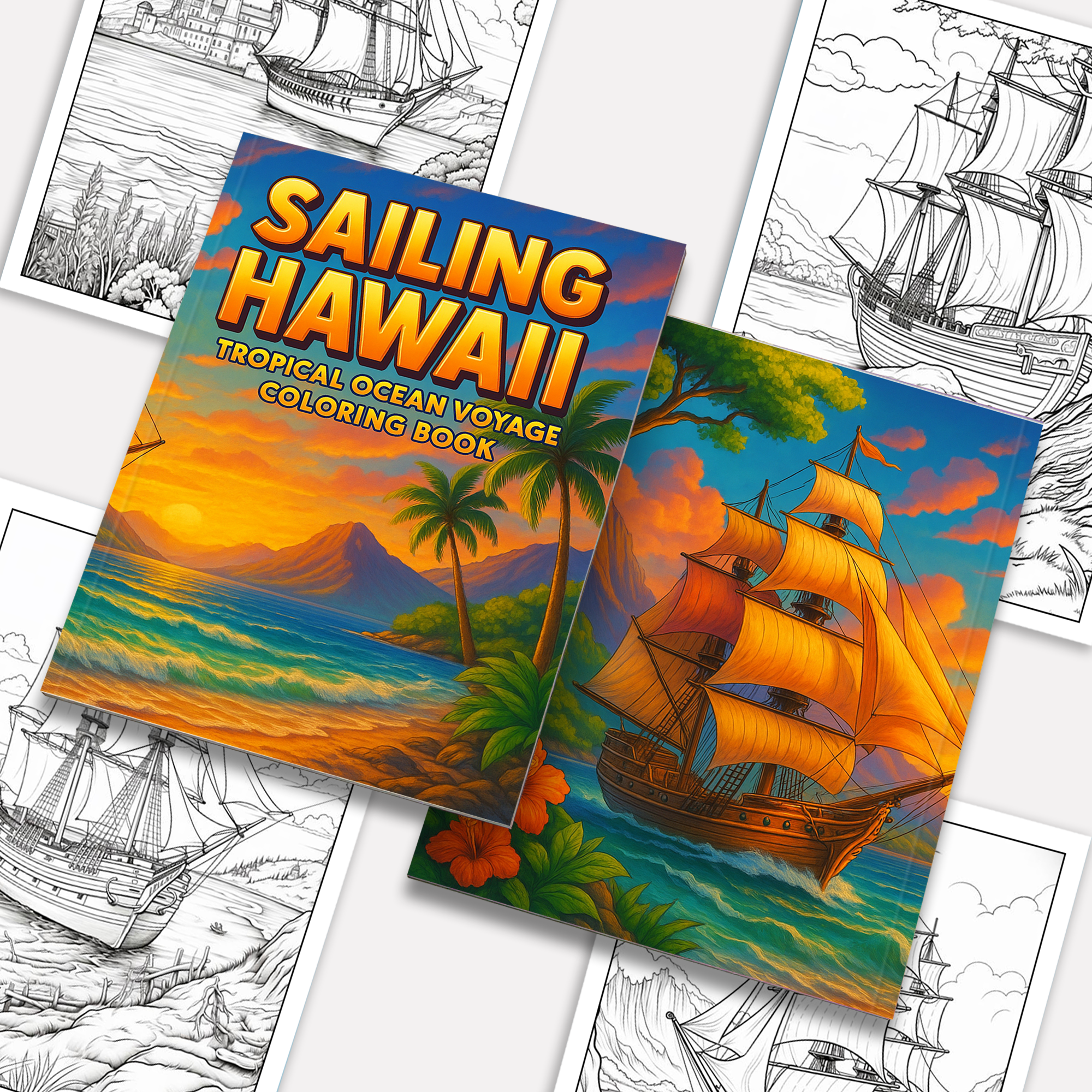 Sailing Hawaii Coloring Pages – 48 Tropical Ocean Scenes for Adults