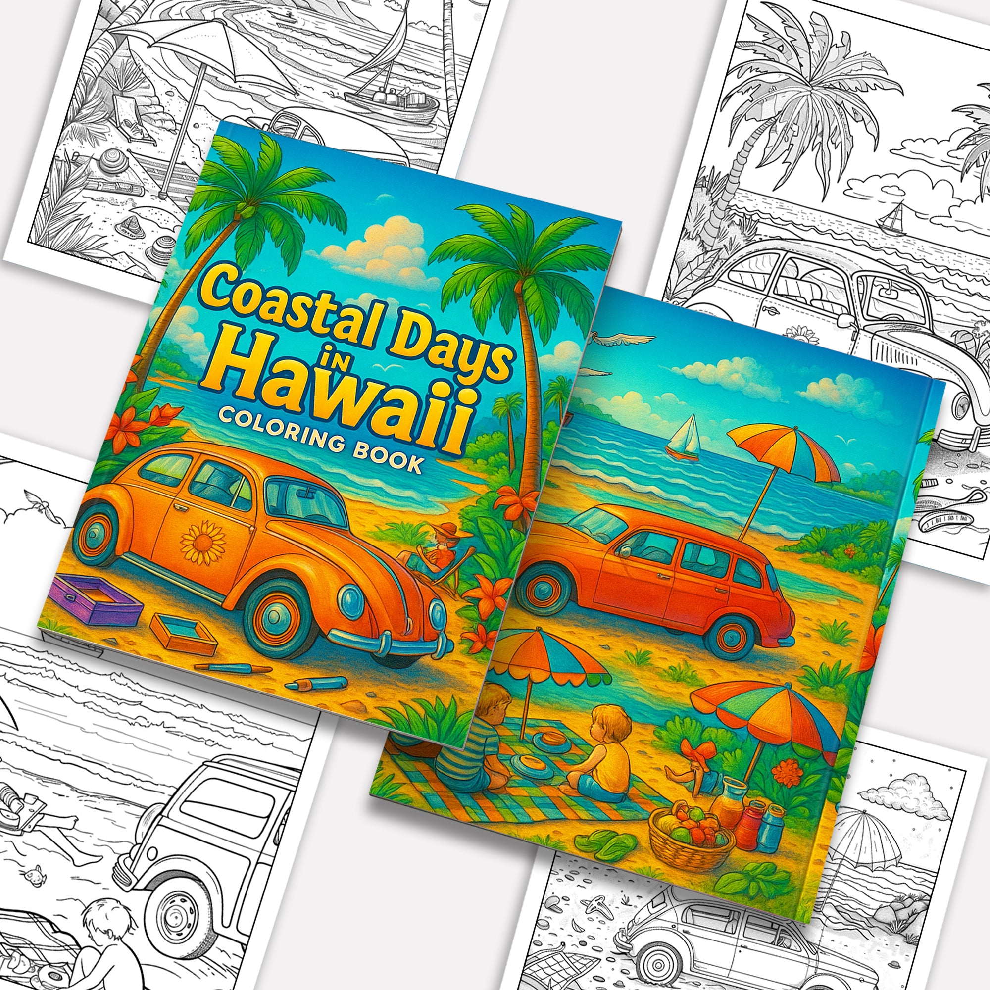 Coastal Days in Hawaii – Hawaii Coloring Pages – 48 Pages – Scenic, Calm, Summer Vibes – For Adults