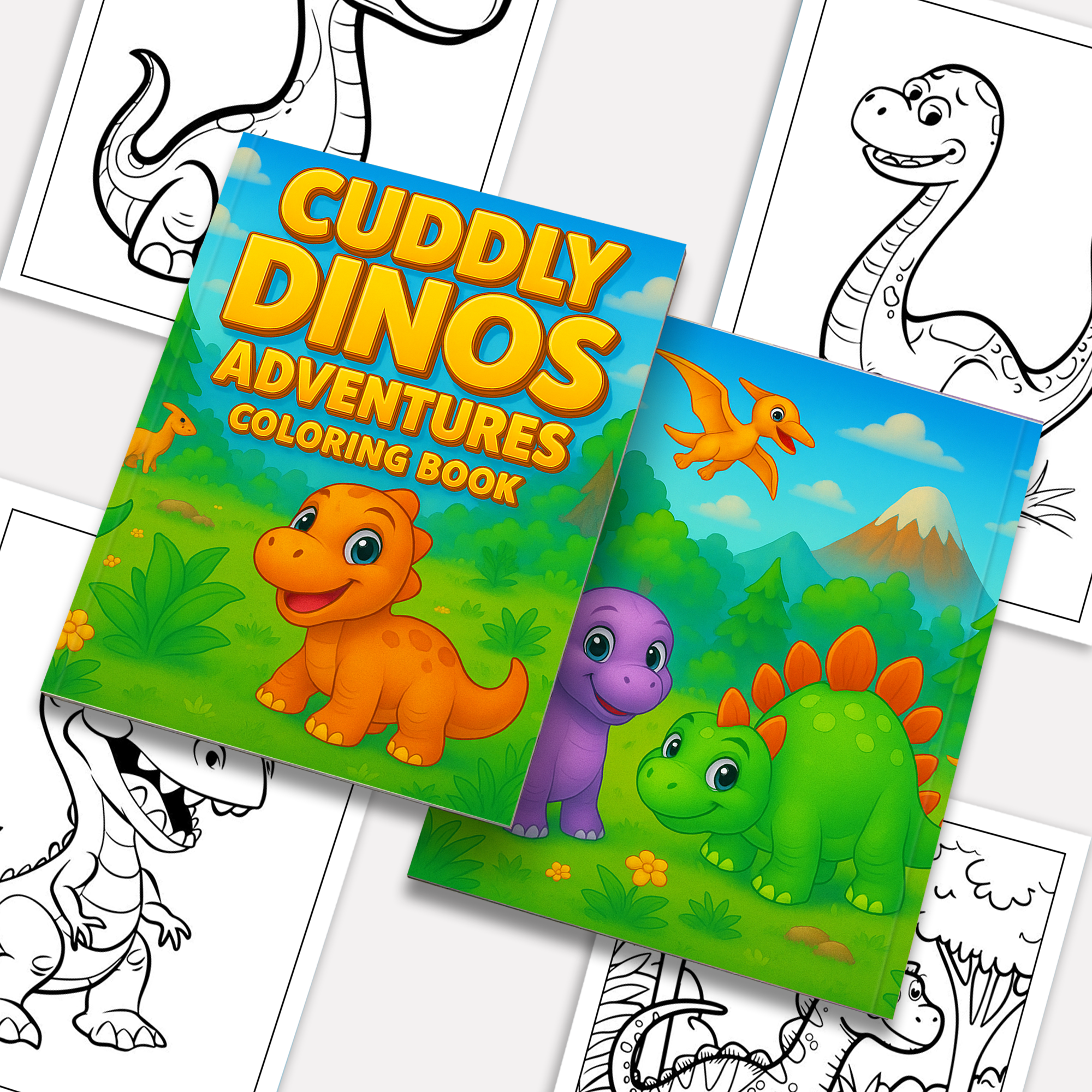 Cuddly Dinos Adventures – Dinosaur Coloring Pages – 48 Pages – Cute, Easy, Playful Fun – For Kids