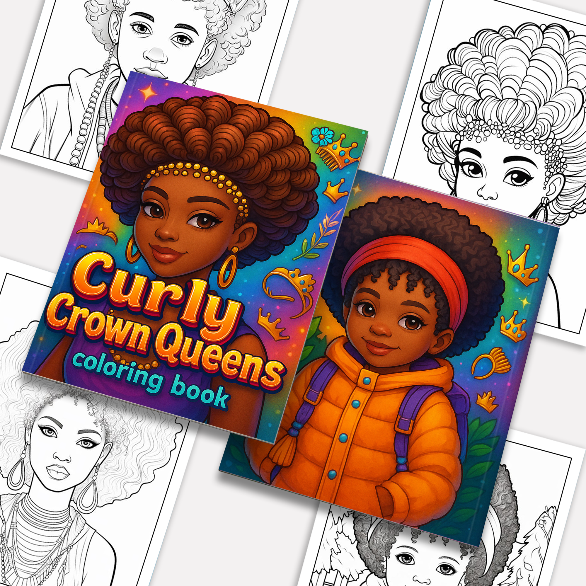 Curly Crown Queens – Black Girl Coloring Pages – 48 Pages – Afro Hair, Style & Confidence – For Kids