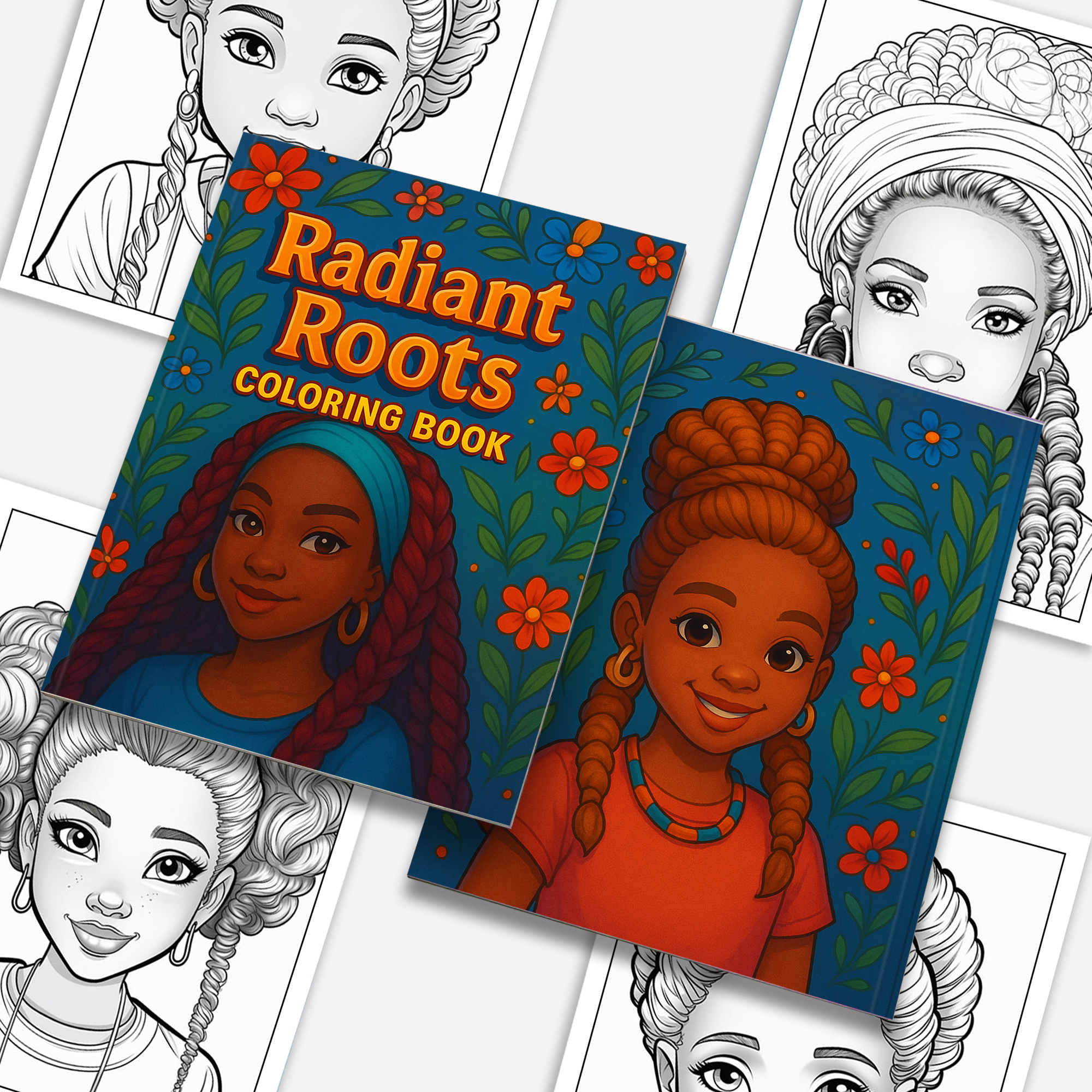 Radiant Roots – Black Girl Coloring Pages – 48 Pages – Braids, Curls, Crowns – For Kids
