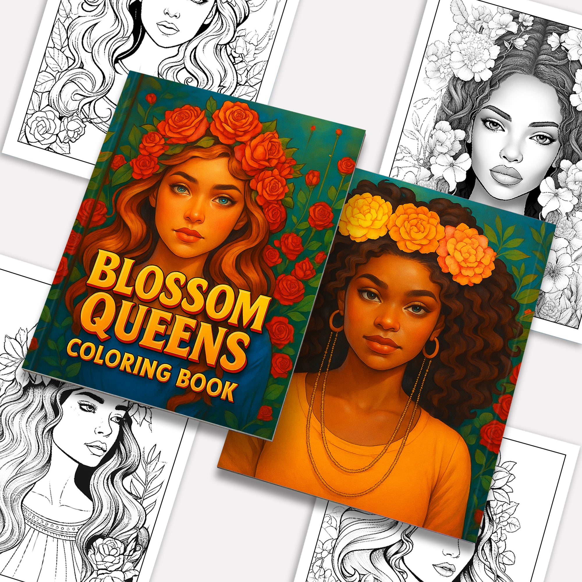 Blossom Queens Coloring Pages – 48 Floral Portraits of Black Women for Adults