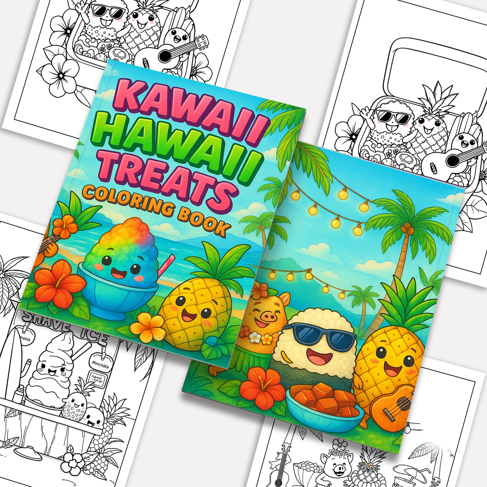 Kawaii Hawaii Treats Coloring Pages – 48 Cute Tropical Snack Illustrations for Kids