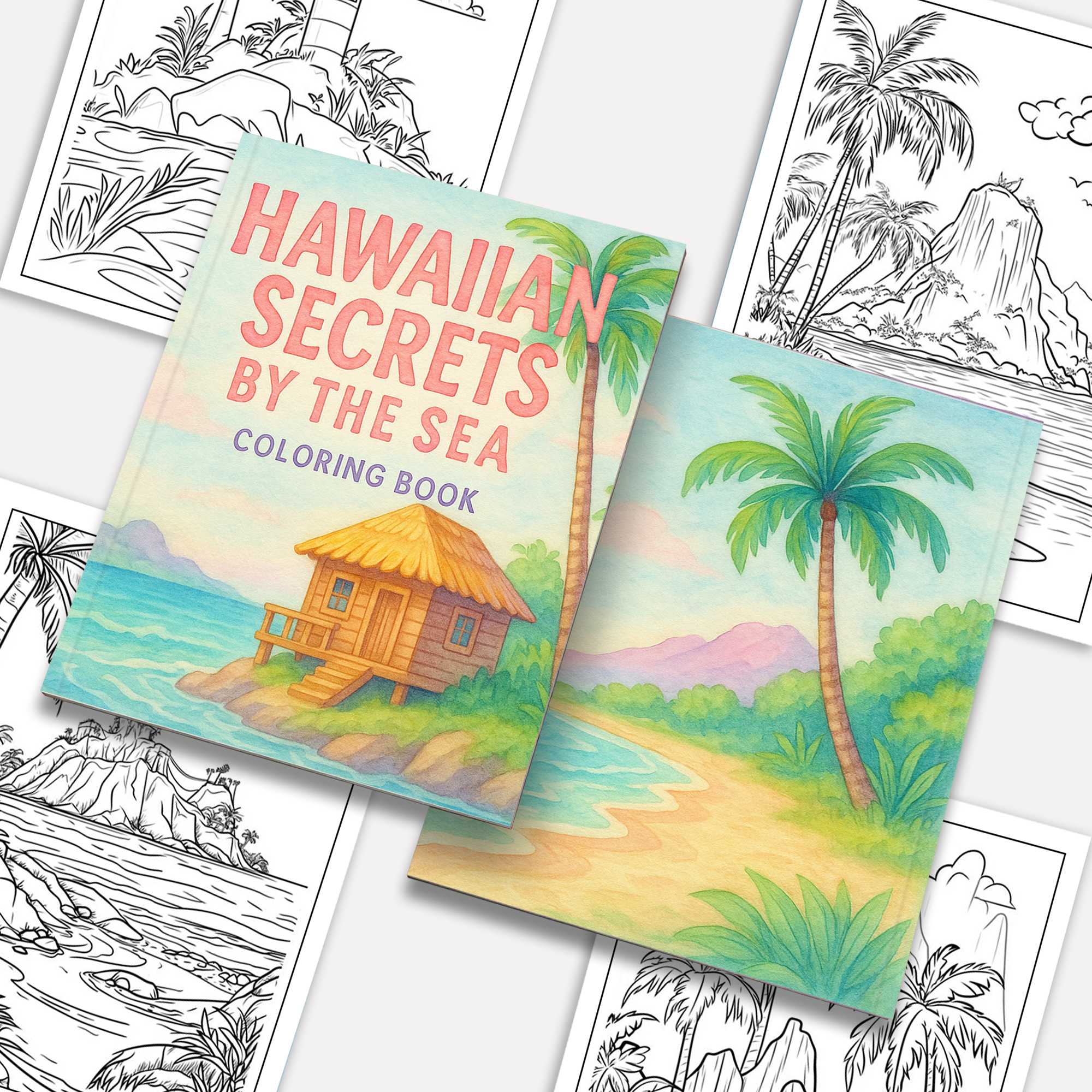 Hawaiian Secrets by the Sea – Hawaii Coloring Pages – 48 Pages – Serene Beaches, Ocean Views, Tropical Calm – For Adults