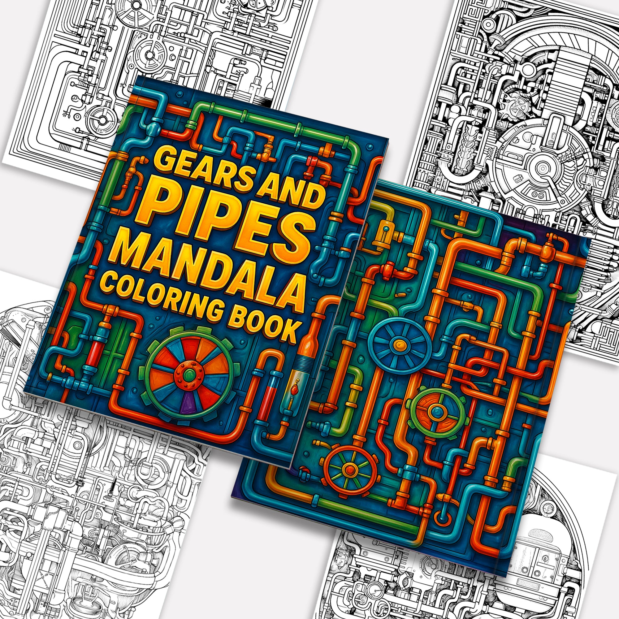 Gears and Pipes Mandala Coloring Pages – 48 Steampunk Machine Patterns for Adults