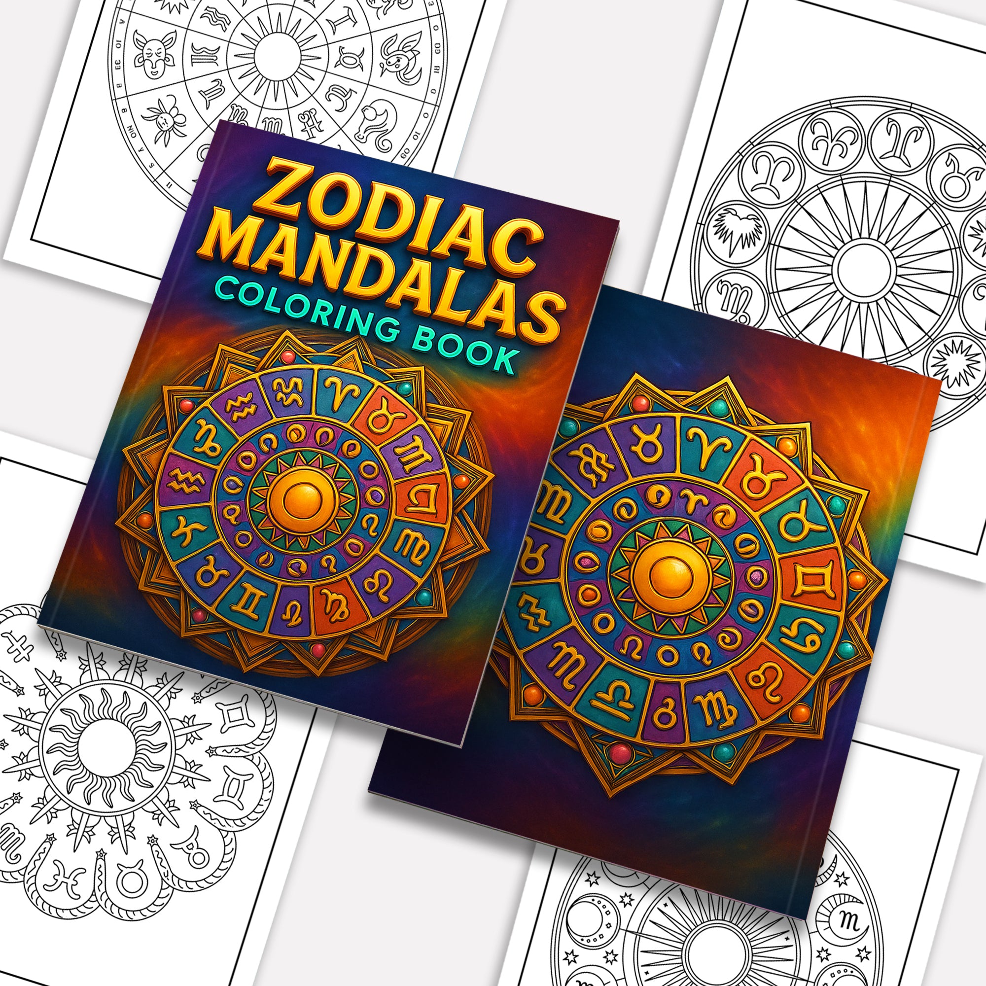 Zodiac Mandalas Coloring Pages – 48 Pages – Celestial Symbols & Constellation Designs for Adults