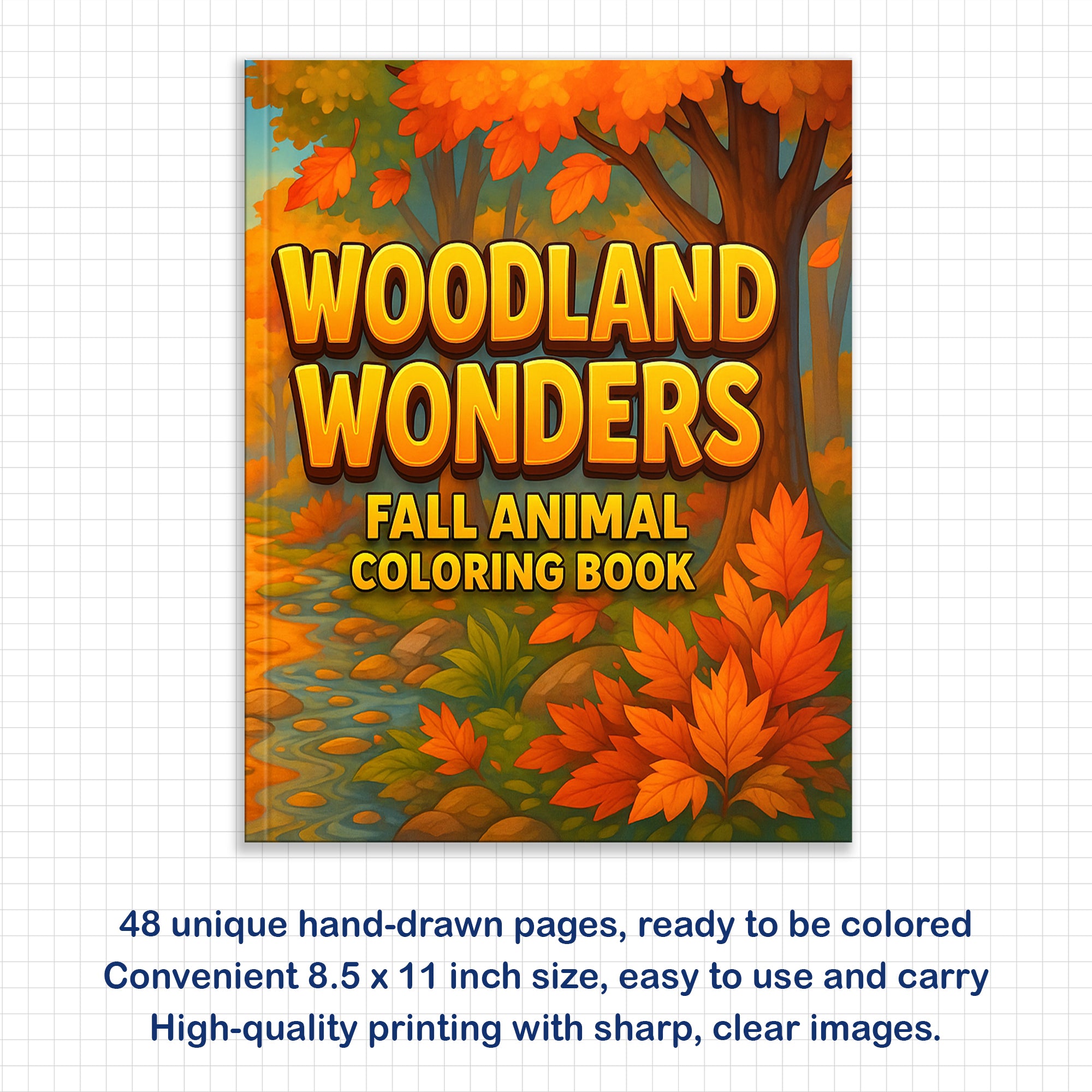 Woodland Wonders Coloring Pages – 48 Pages – Fun Autumn Designs – For Kids