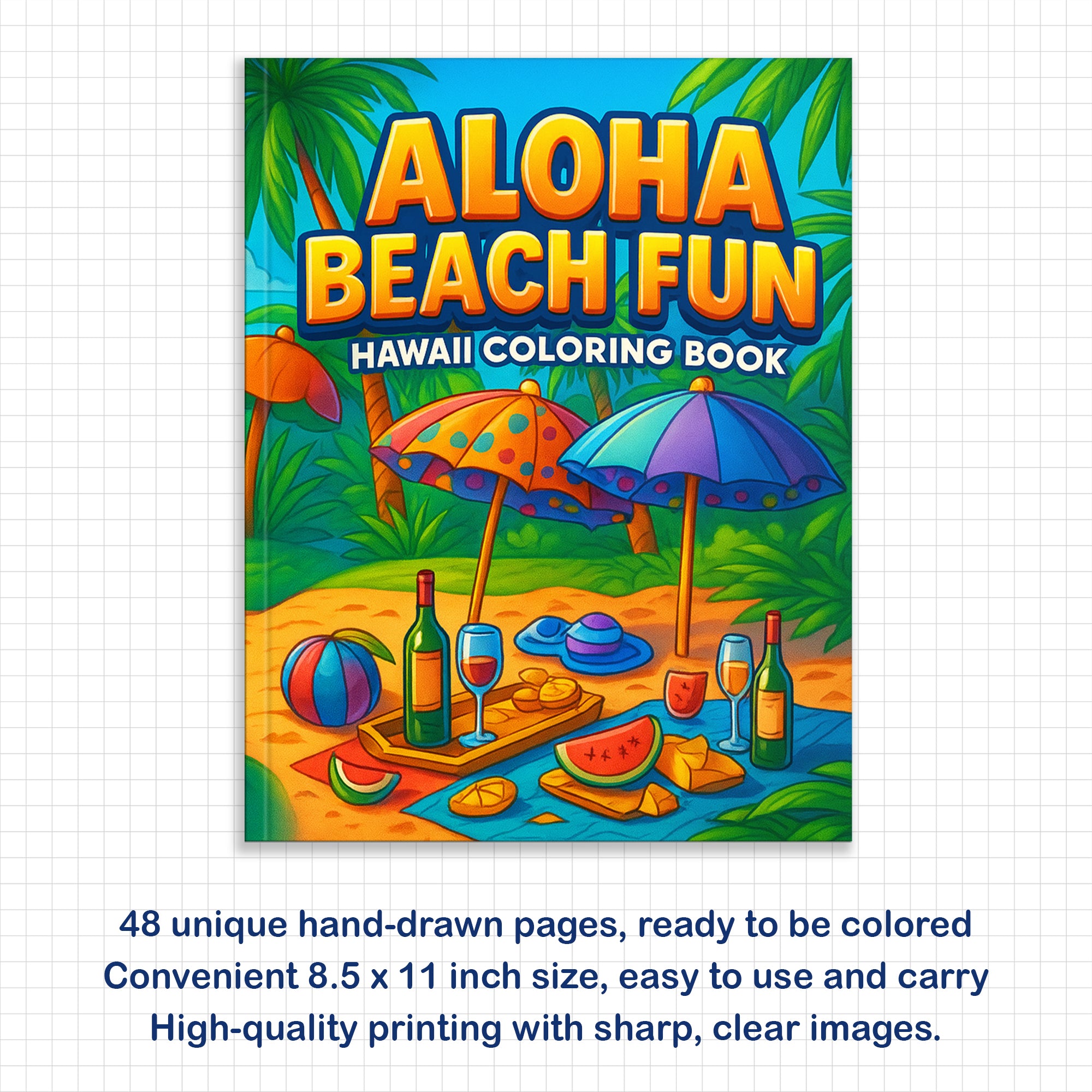 Aloha Beach Fun Coloring Page – 48 Pages – For Kids
