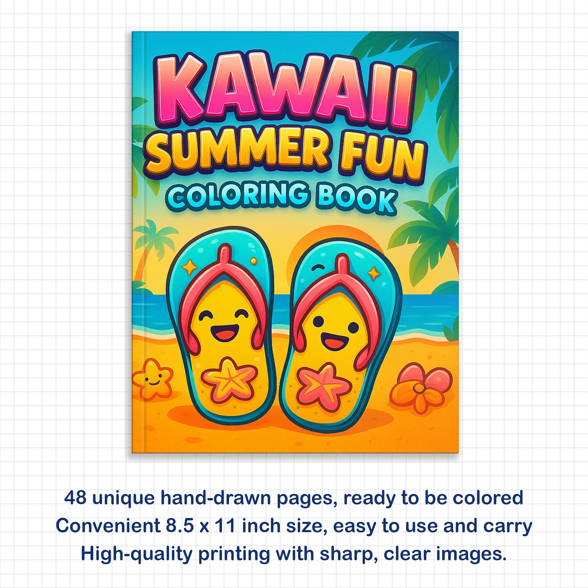 Kawaii Summer Fun Coloring Pages – 48 Pages – Cute Beach, Vacation, and Fun Summer Designs – For Kids
