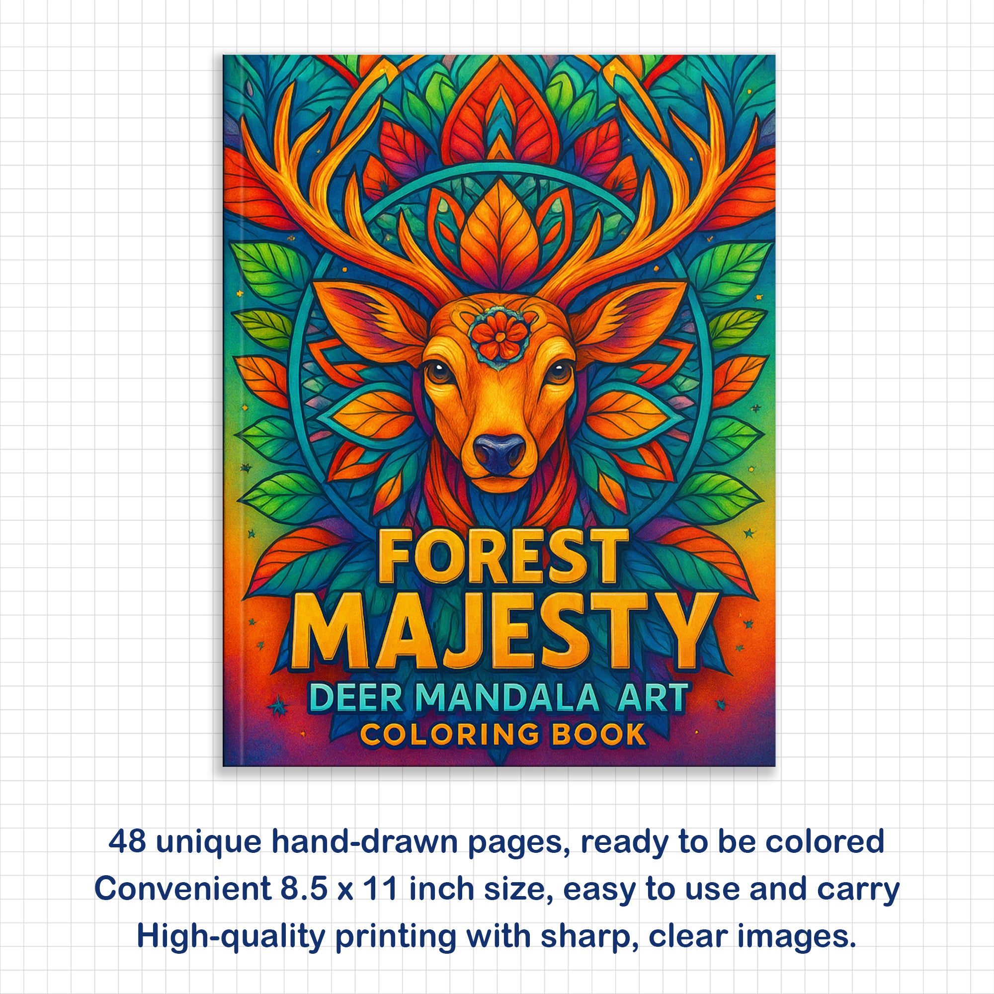 Forest Majesty – Deer Mandala Art Coloring Pages – 48 Pages – Intricate Forest Animal Designs – For Adults