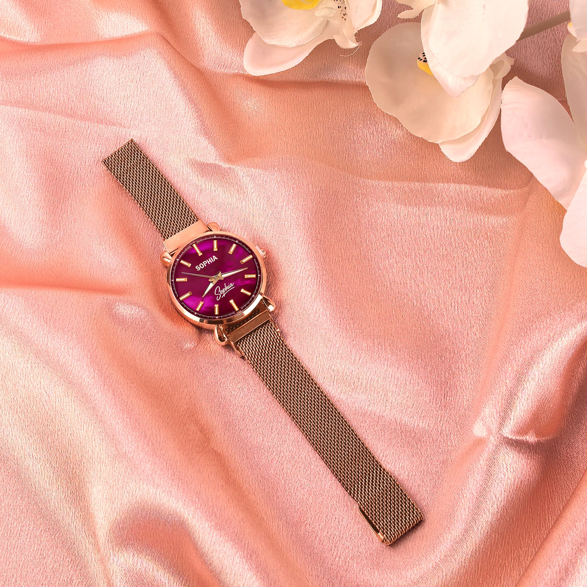 Custom Wrist Watches For Ladies - Galaxy Purple Dial - Purple Pink Watches For Ladies