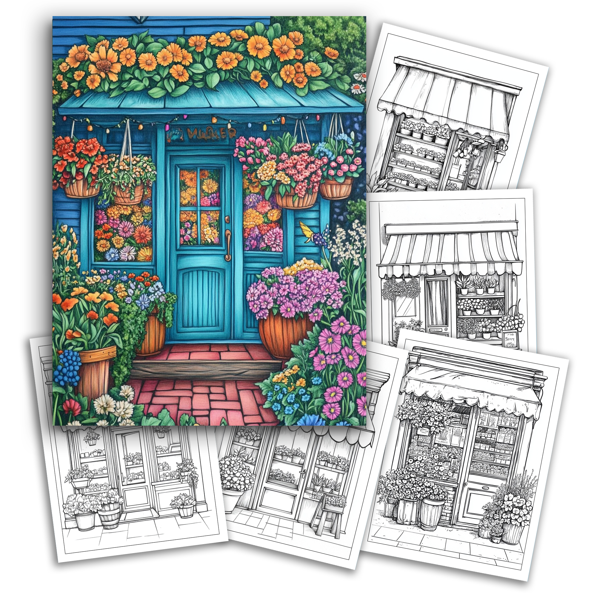 Flower Storefront Coloring Book - Cozy Floral Store Scenes and Decorations