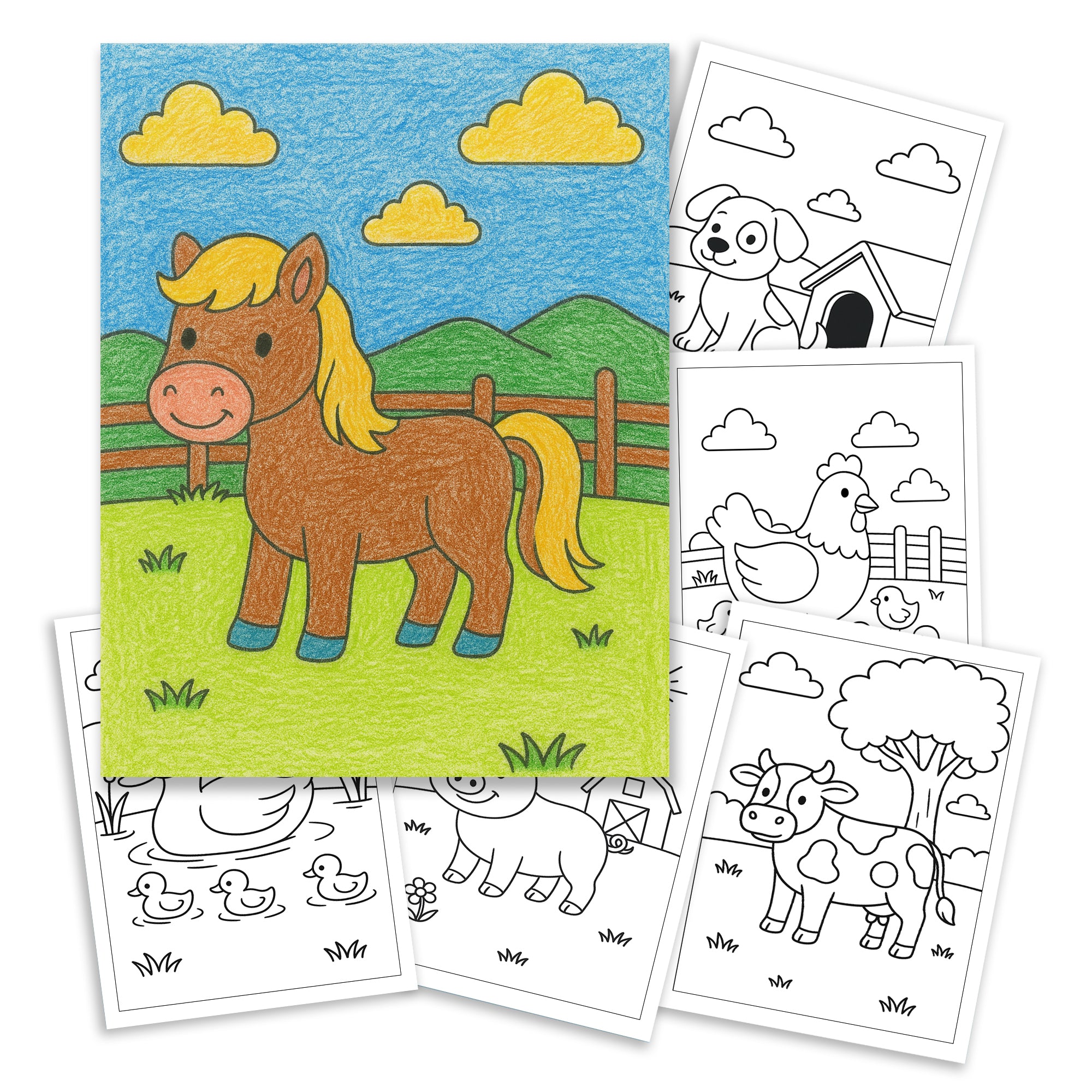 Happy Farm Animals Coloring Book – 48 Fun Coloring Pages for Kids