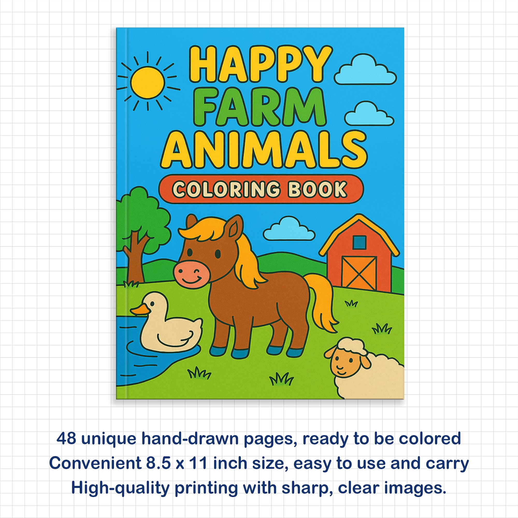 Happy Farm Animals Coloring Book – 48 Fun Coloring Pages for Kids