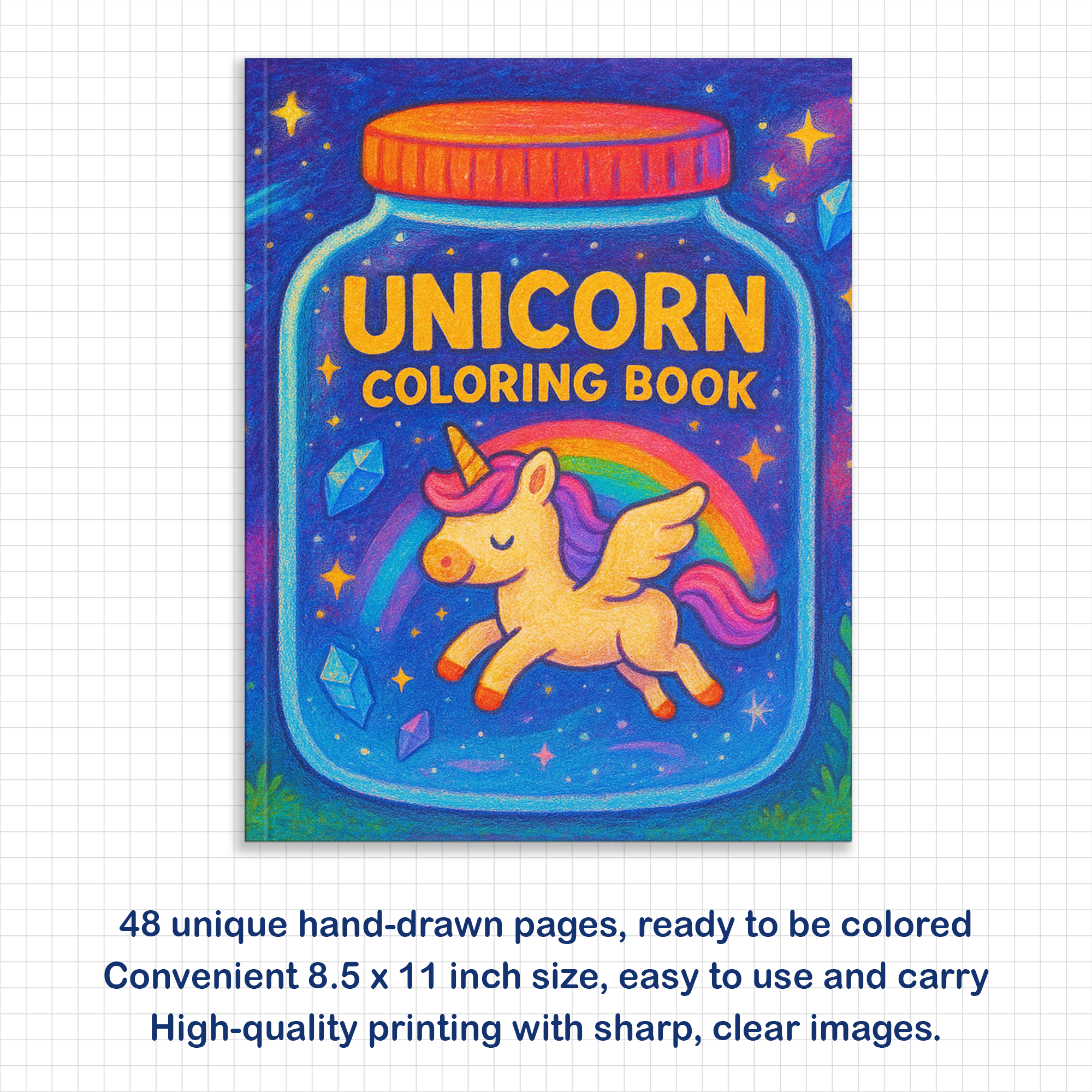 Kawaii Unicorn Coloring Book – Cute Magical Creatures in Glass Jars
