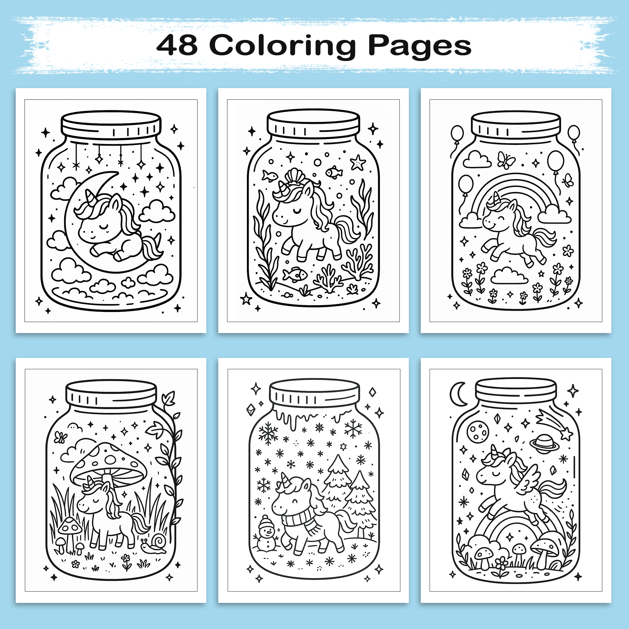 Kawaii Unicorn Coloring Book – Cute Magical Creatures in Glass Jars