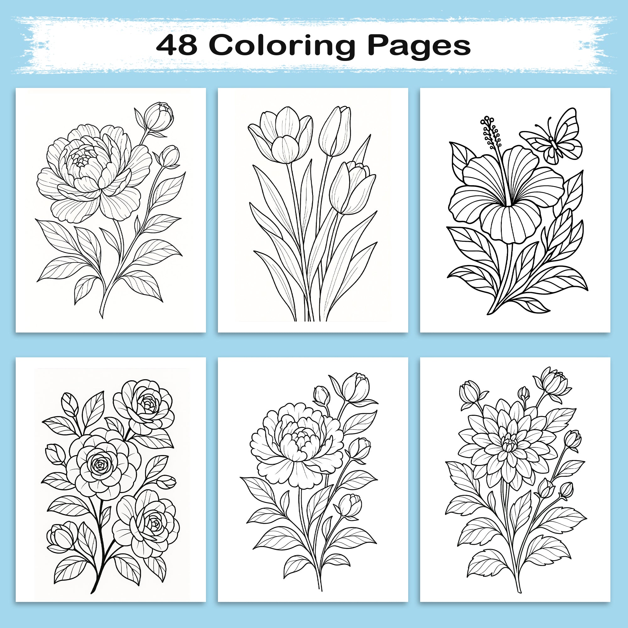 Bloom & Relax – A Relaxing Flower Coloring Book (48 Pages)