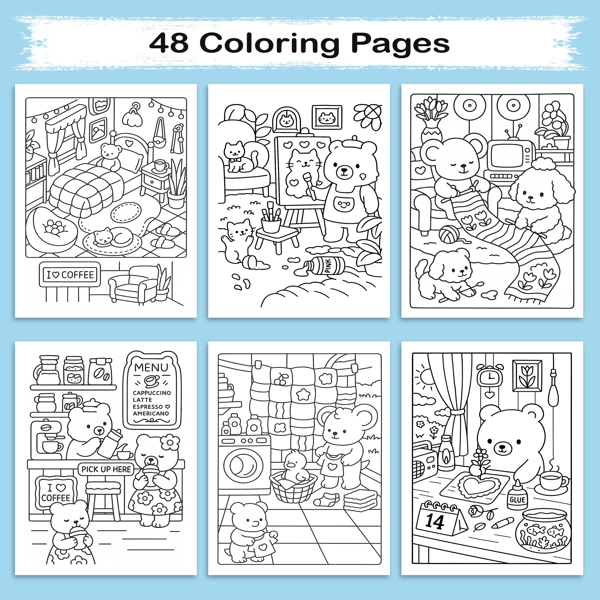 Cozy Bear Days – A Kawaii Coloring Adventure | 48 Adorable Cozy Bear-Themed Pages for Relaxation & Fun